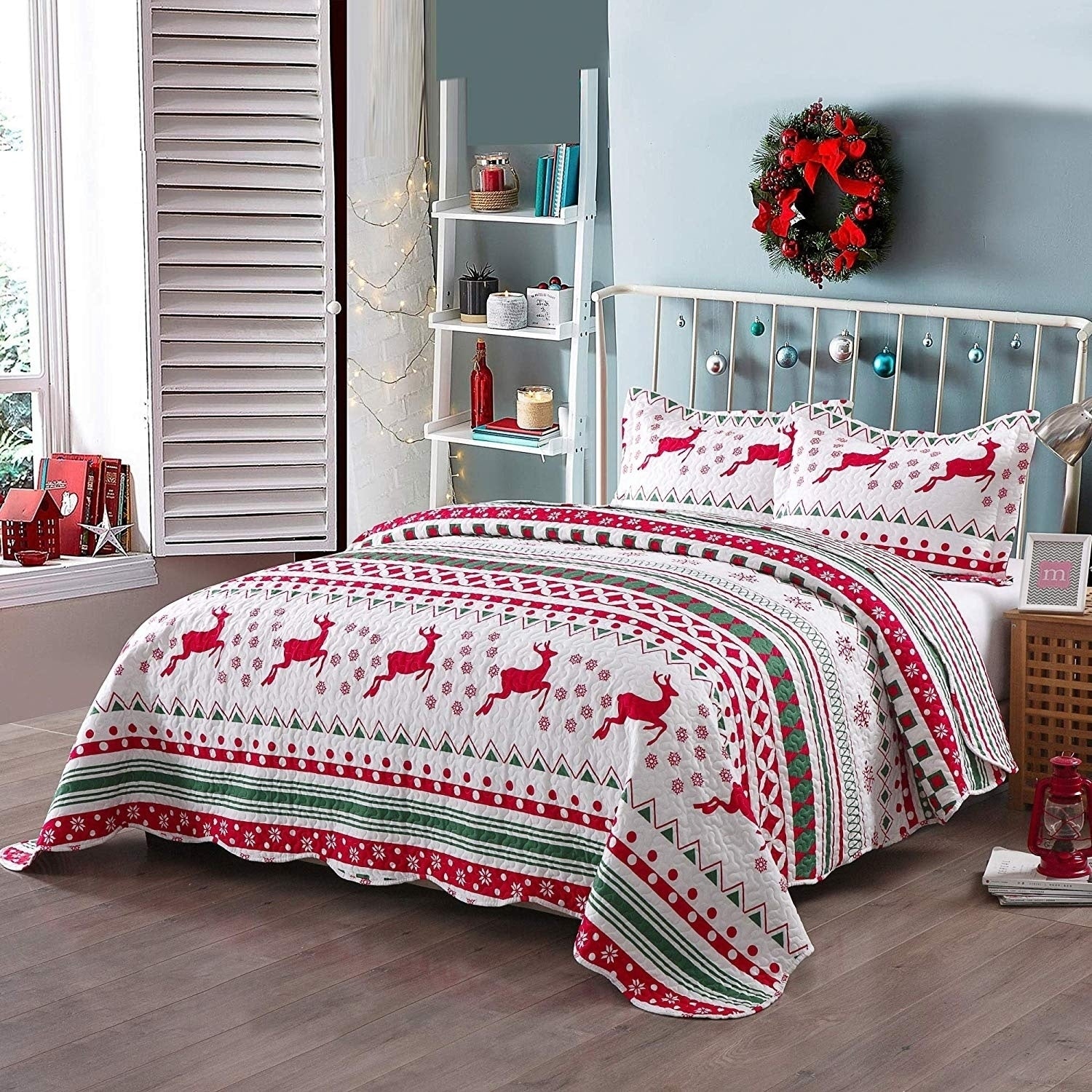 Christmas Quilt Set Bedspread Throw Blanket For Kids Adult Boys Girls Bed Bedding Lightweight Coverlet Comforter Set Snowflake