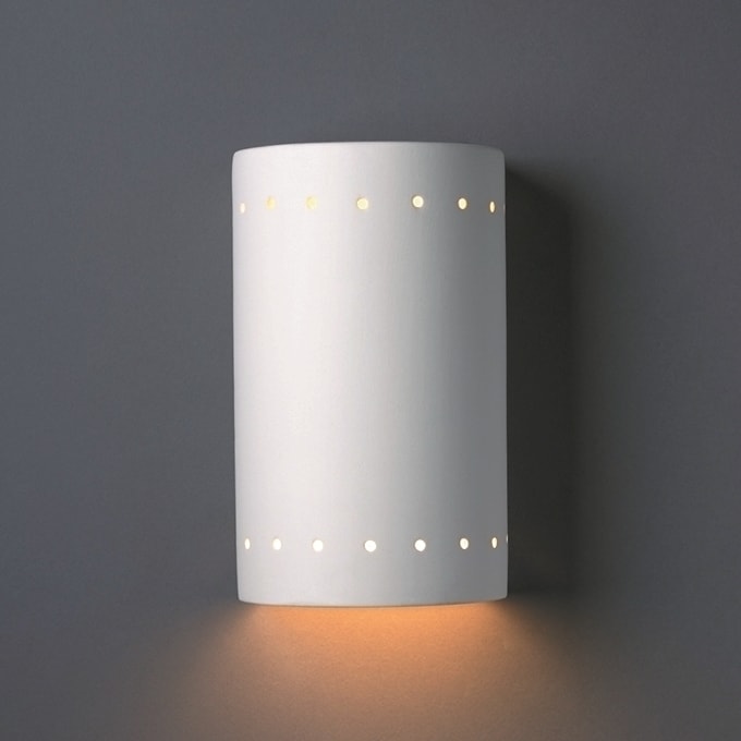 Porch Den Foundry White Perferated Ceramic Closed Top Cylindrical 1 Light Sconce