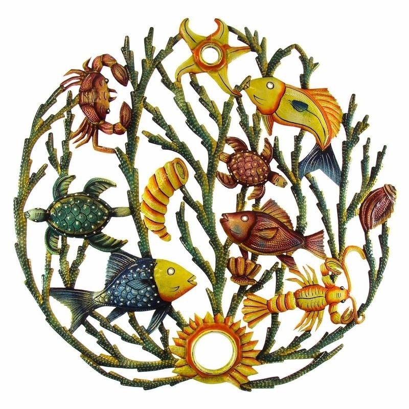 Porch Den Hand Painted Sea Life Coral Recycled Metal Wall Art Haiti