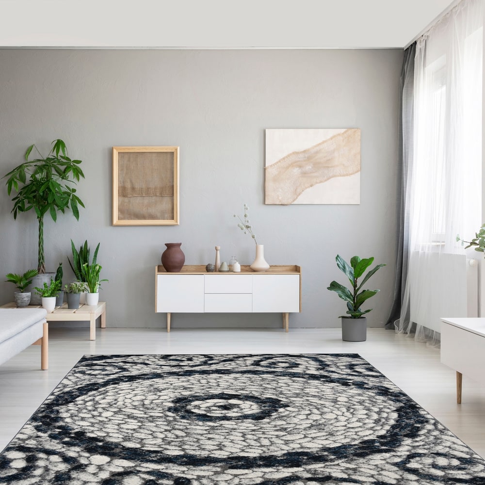 Polly Cream And Gray Cobblestone Contemporary Area Rug