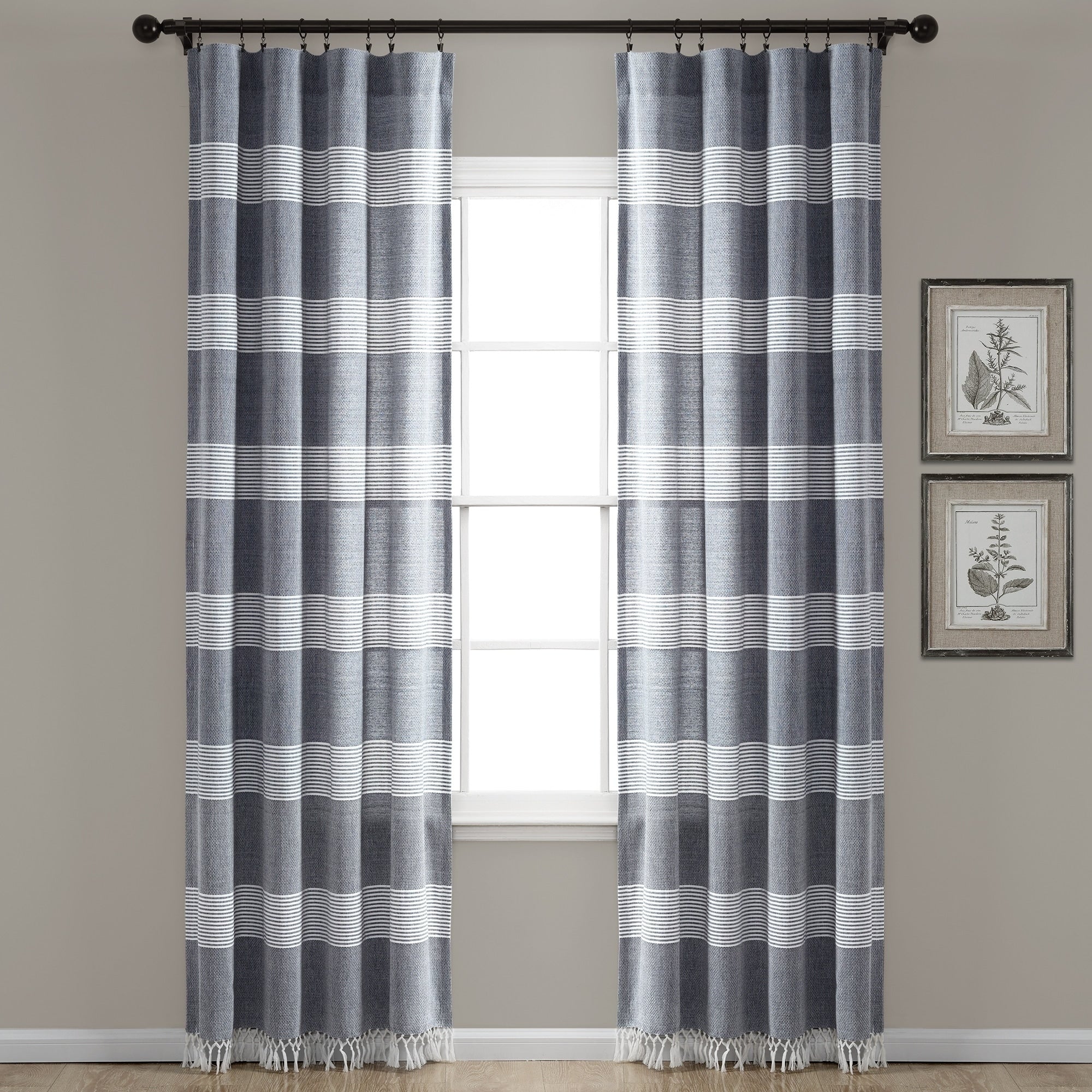 Porch Den Luna Stripe Pattern Cotton Curtain Panel Pair With Knotted Tassels