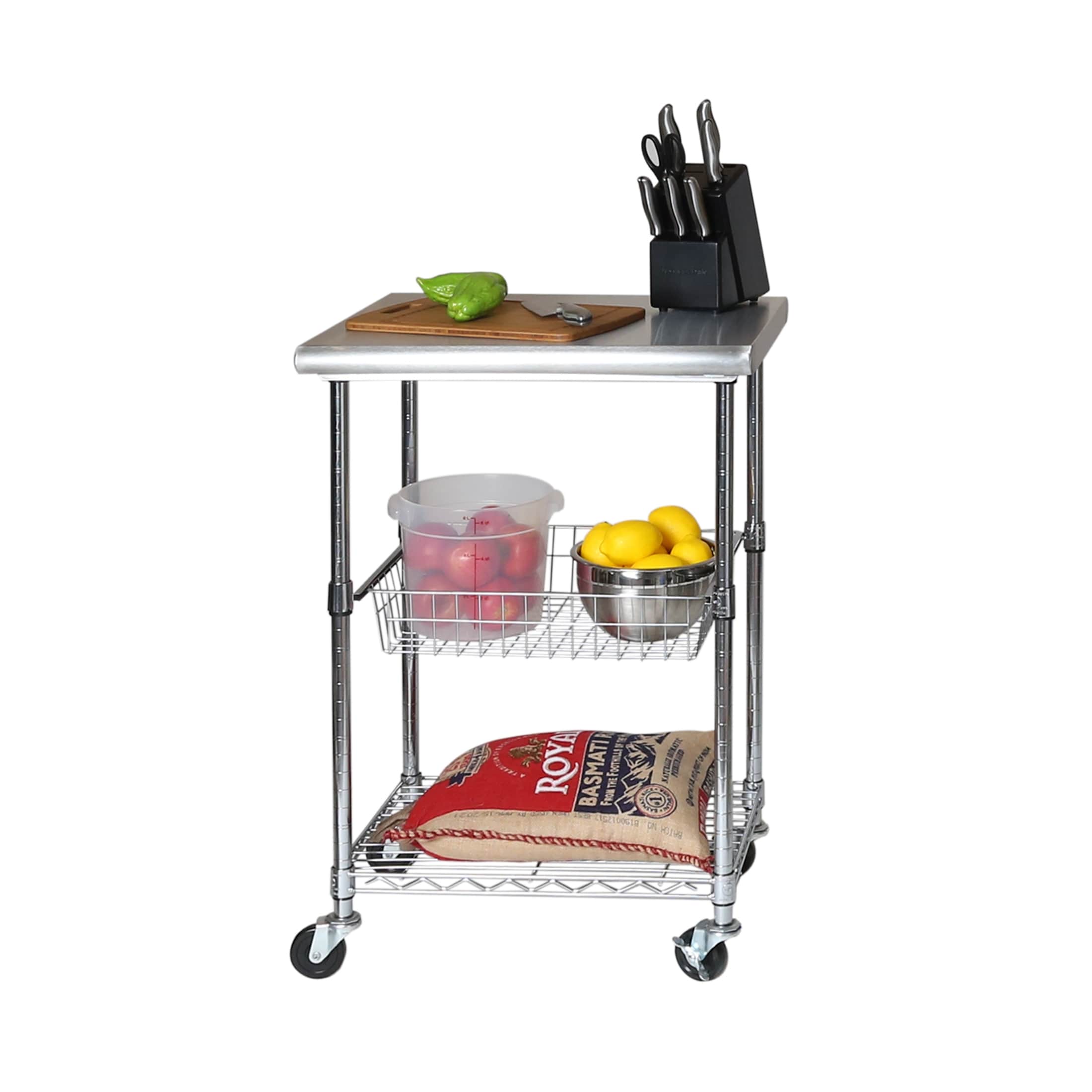 Porch Den Allerton Stainless Steel Kitchen Work Table Cart