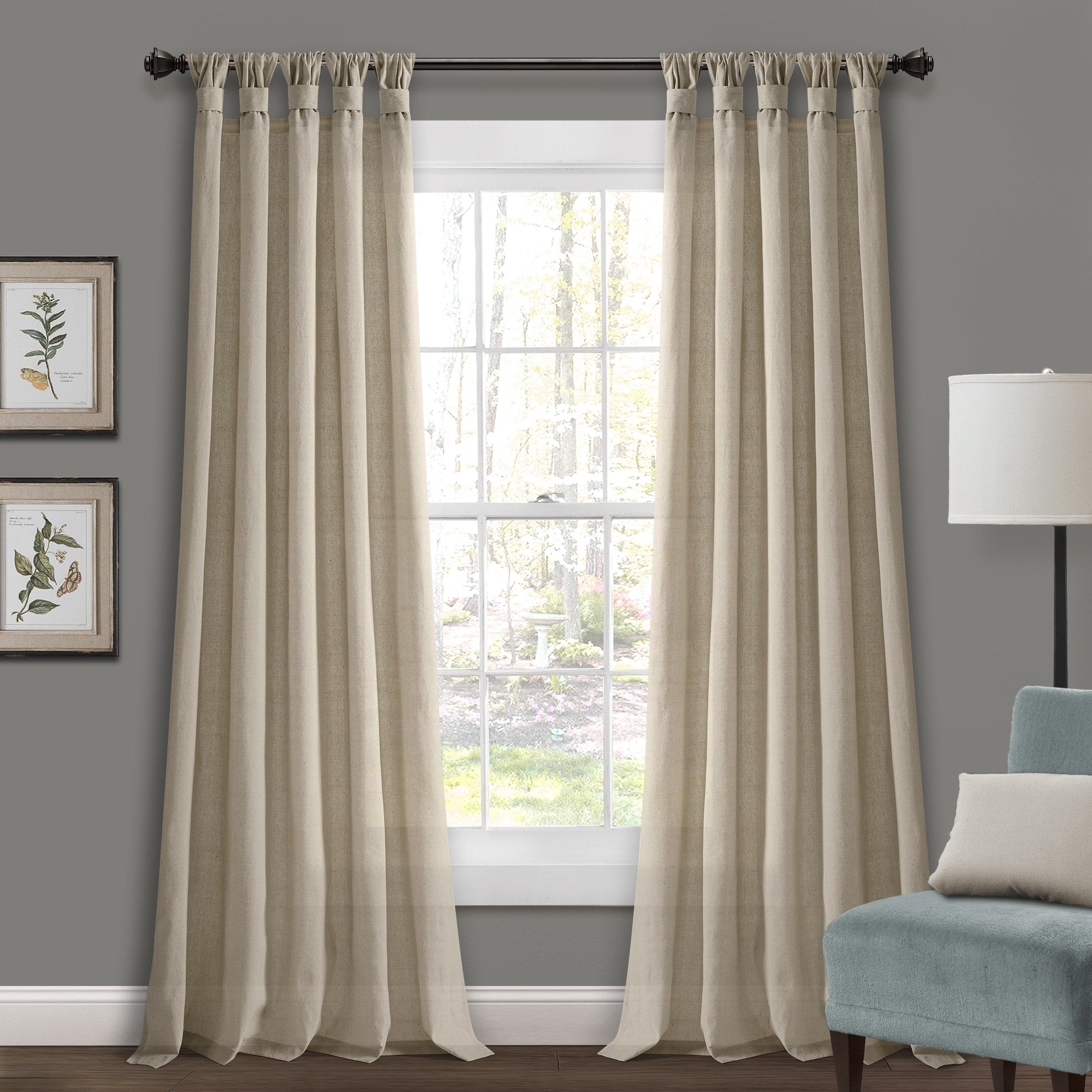 Porch Den Alsea Burlap Knotted Tab Top Window Curtain Panel Pair