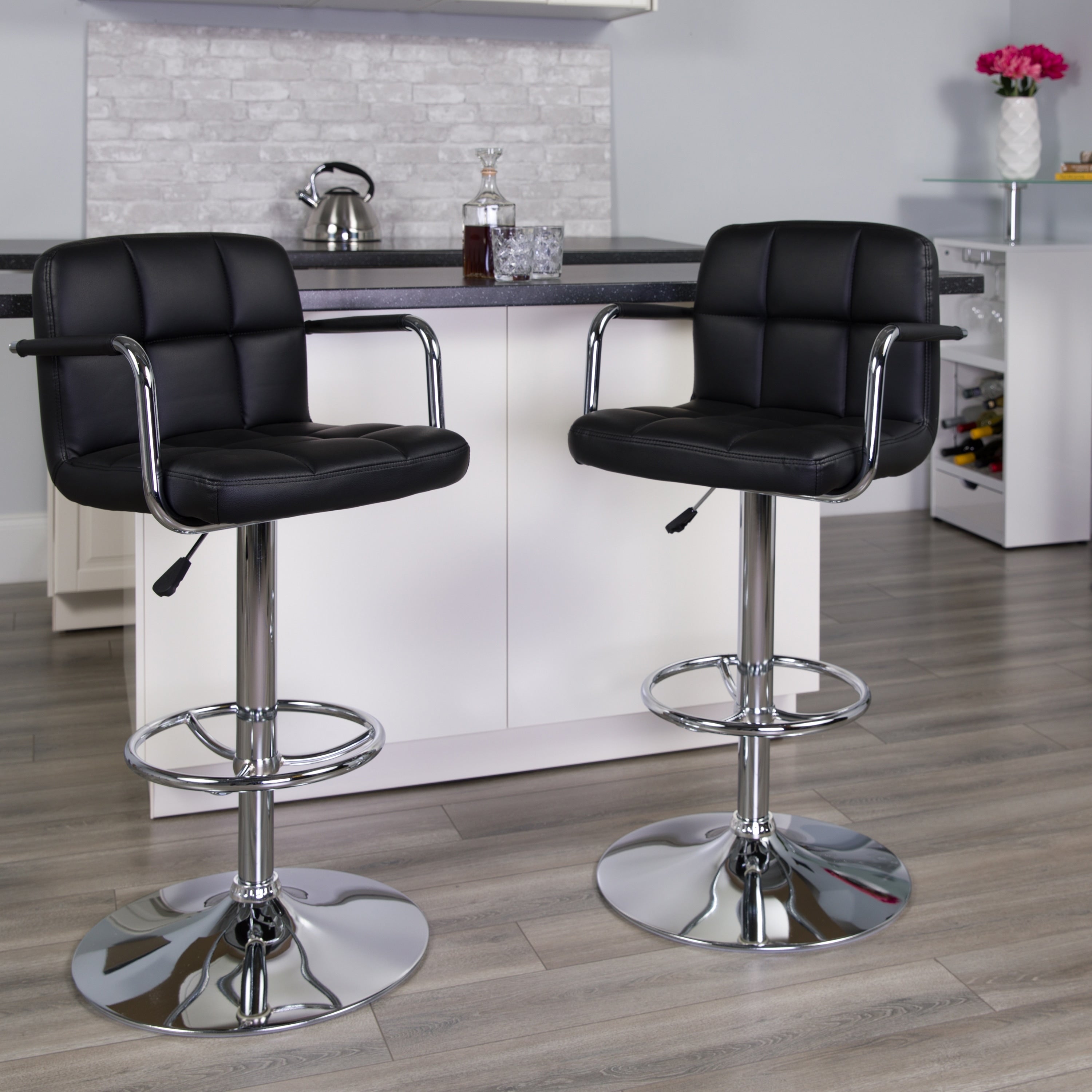 Porch Den Ambassador Upholstered Contemporary Armrest Swivel Bar Stool