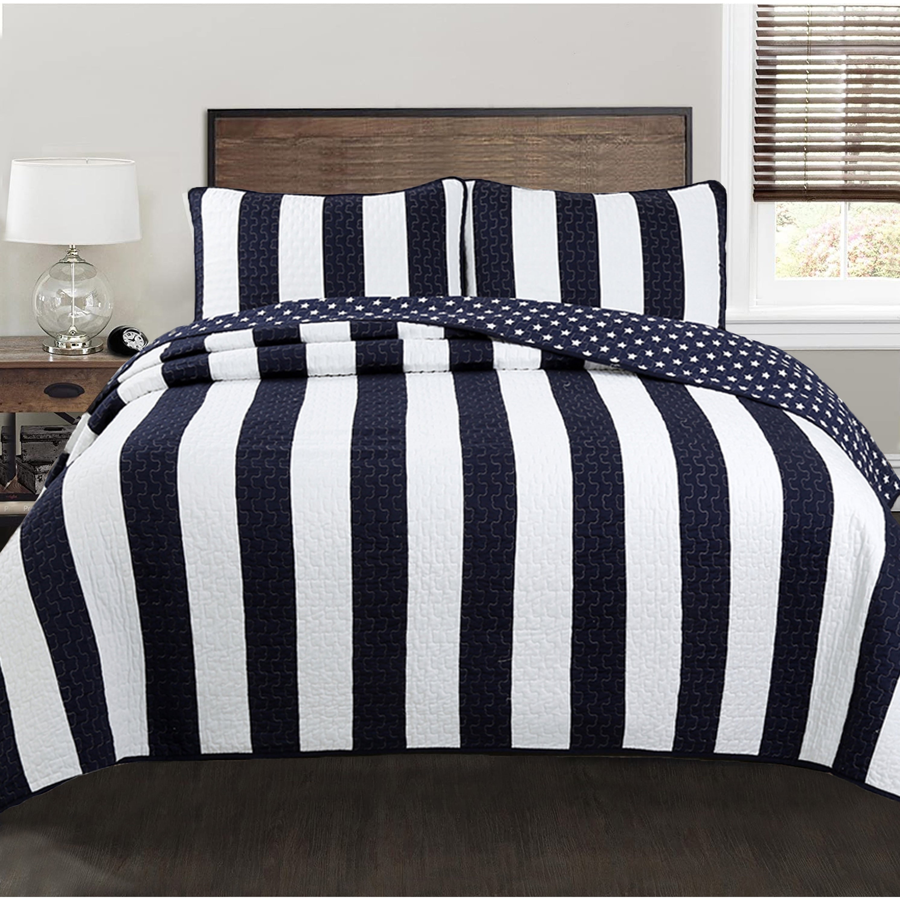 Cozy Line Ameristar Sailor Star Stripe Reverisble Cotton Quilt Set