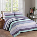 Porch Den Applegate Aqua Lilac Striped Cotton 3 Piece Reversible Quilt Set