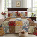 Porch Den Arbordale Floral Patchwork Cotton 3 Piece Reversible Quilt Set