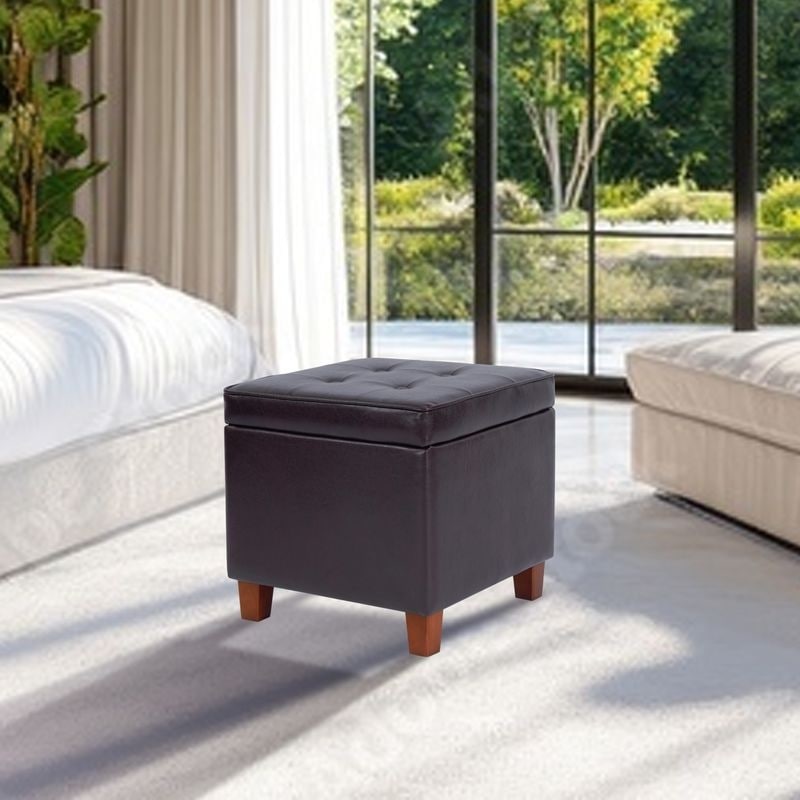 Homepop Square Tufted Faux Leather Storage Ottoman