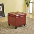 Porch Den Ambrose Tufted Square Dark Red Leatherette Storage Ottoman