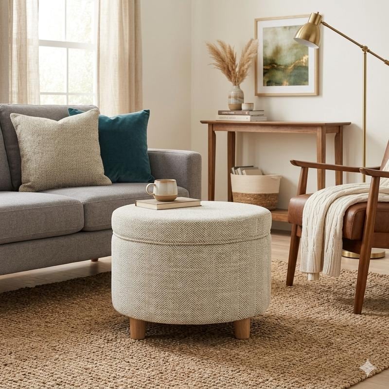 Porch Den Alderson Round Storage Ottoman Gray Medallion