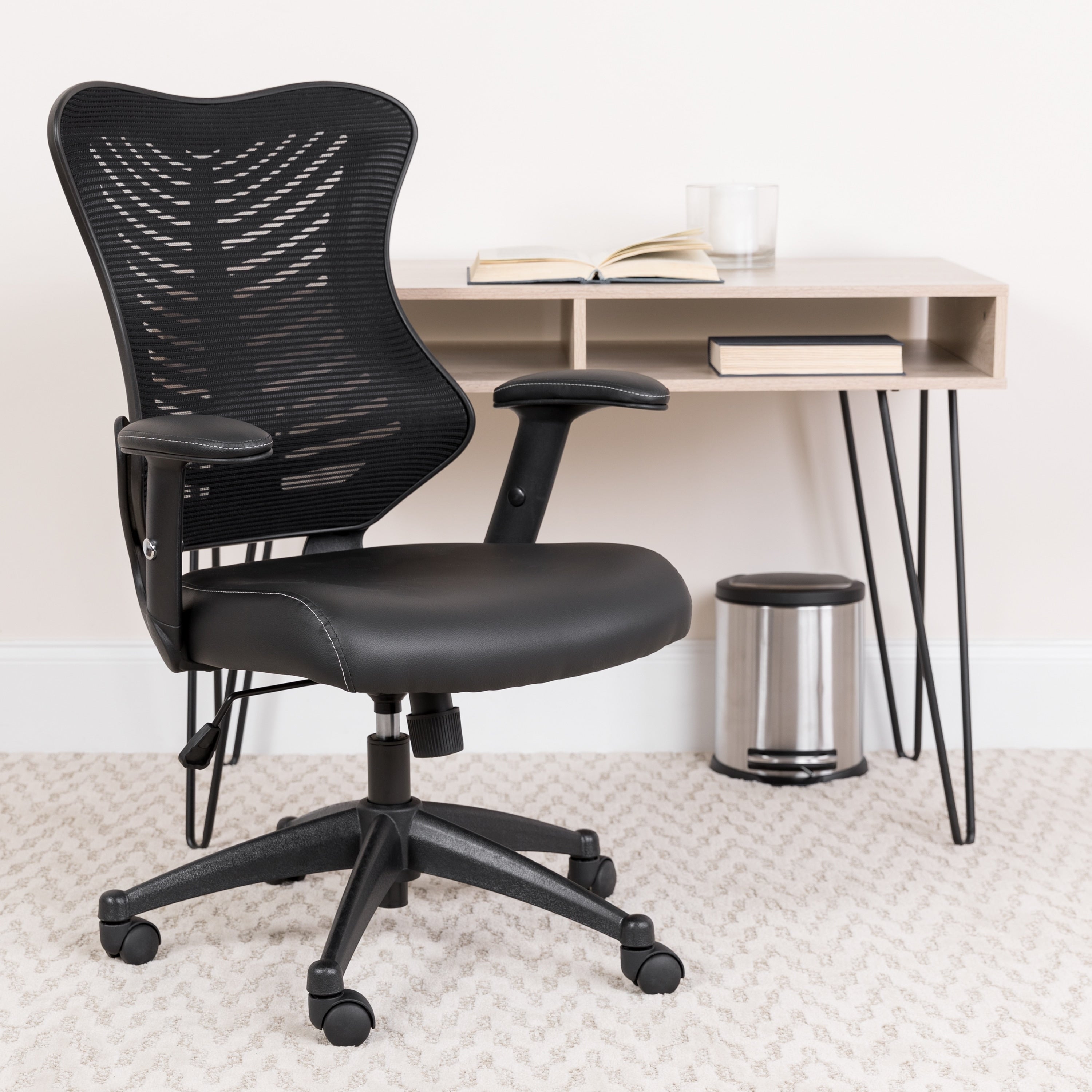 Porch Den Britetree High Back Black Mesh Chair With Leather Seat