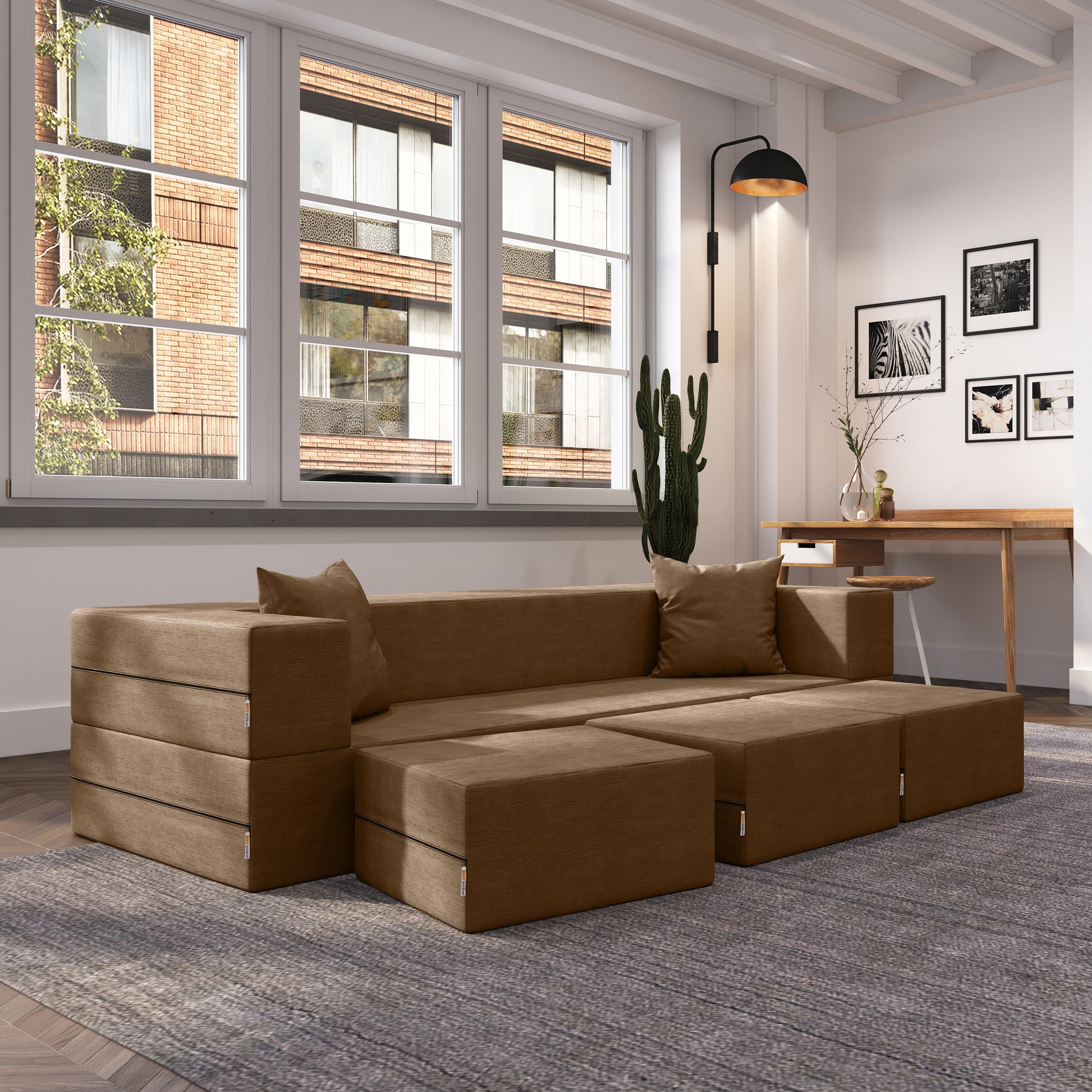 Porch Den Claiborne California King Convertible Sleeper Sofa And Ottomans