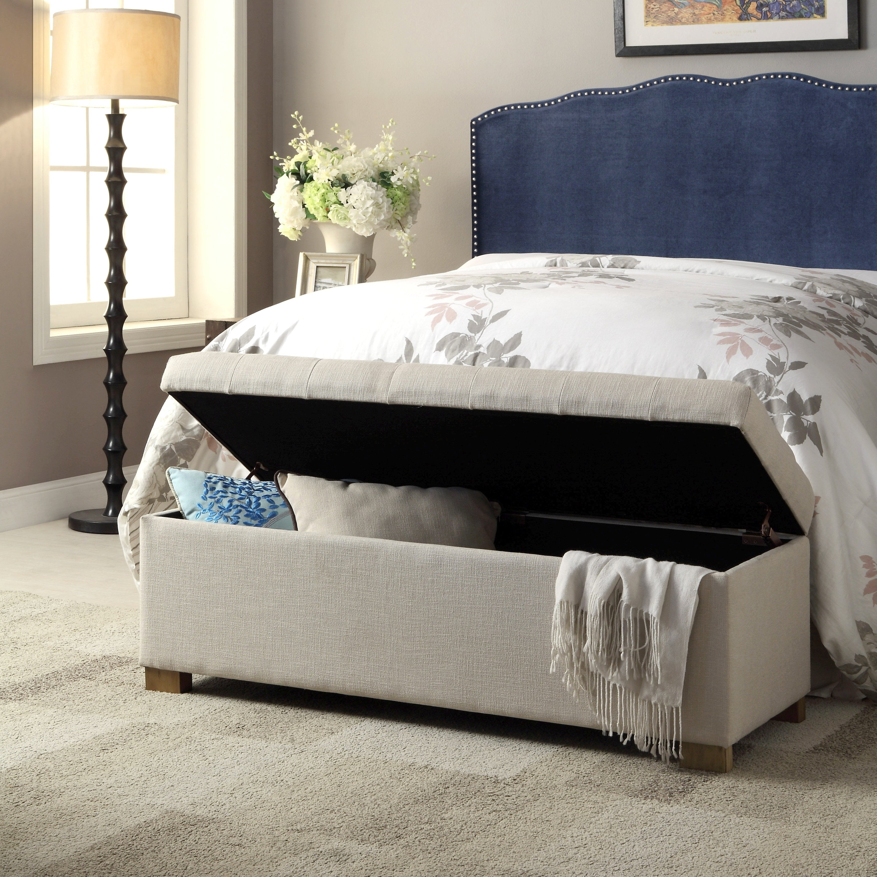 Porch Den Camero Beige Tufted Storage Bench
