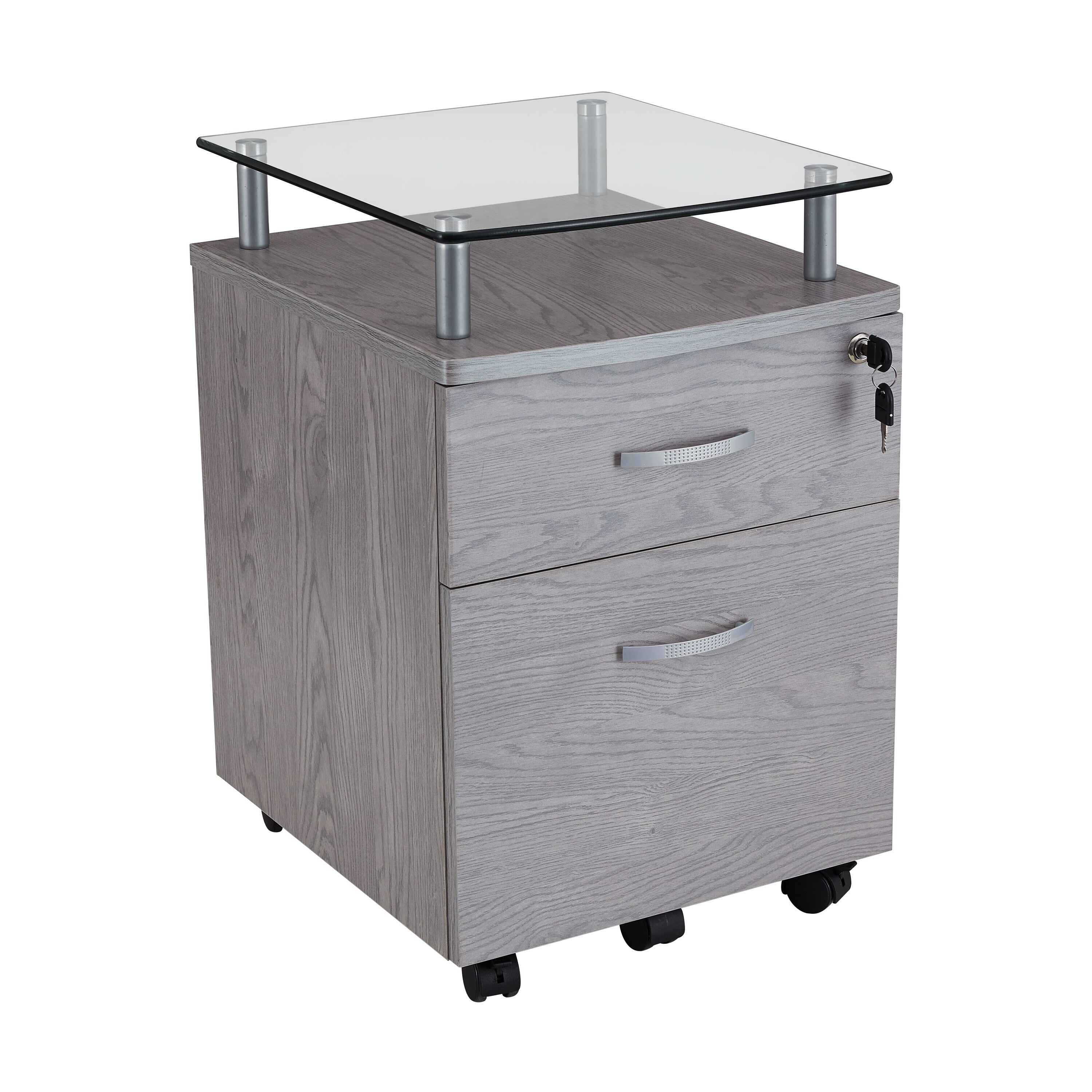 Porch Den Capilano Glass Top Rolling File Cabinet