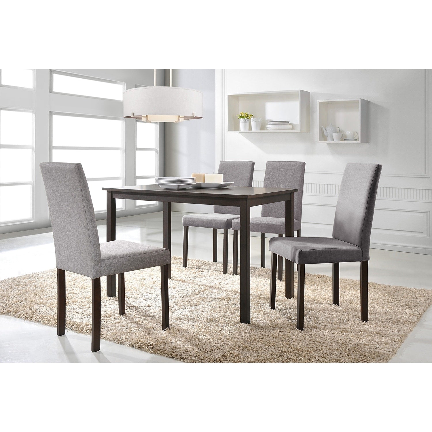Porch Den Devin Contemporary 5 Piece Grey Fabric Upholstered Grid Tufting Dining Set