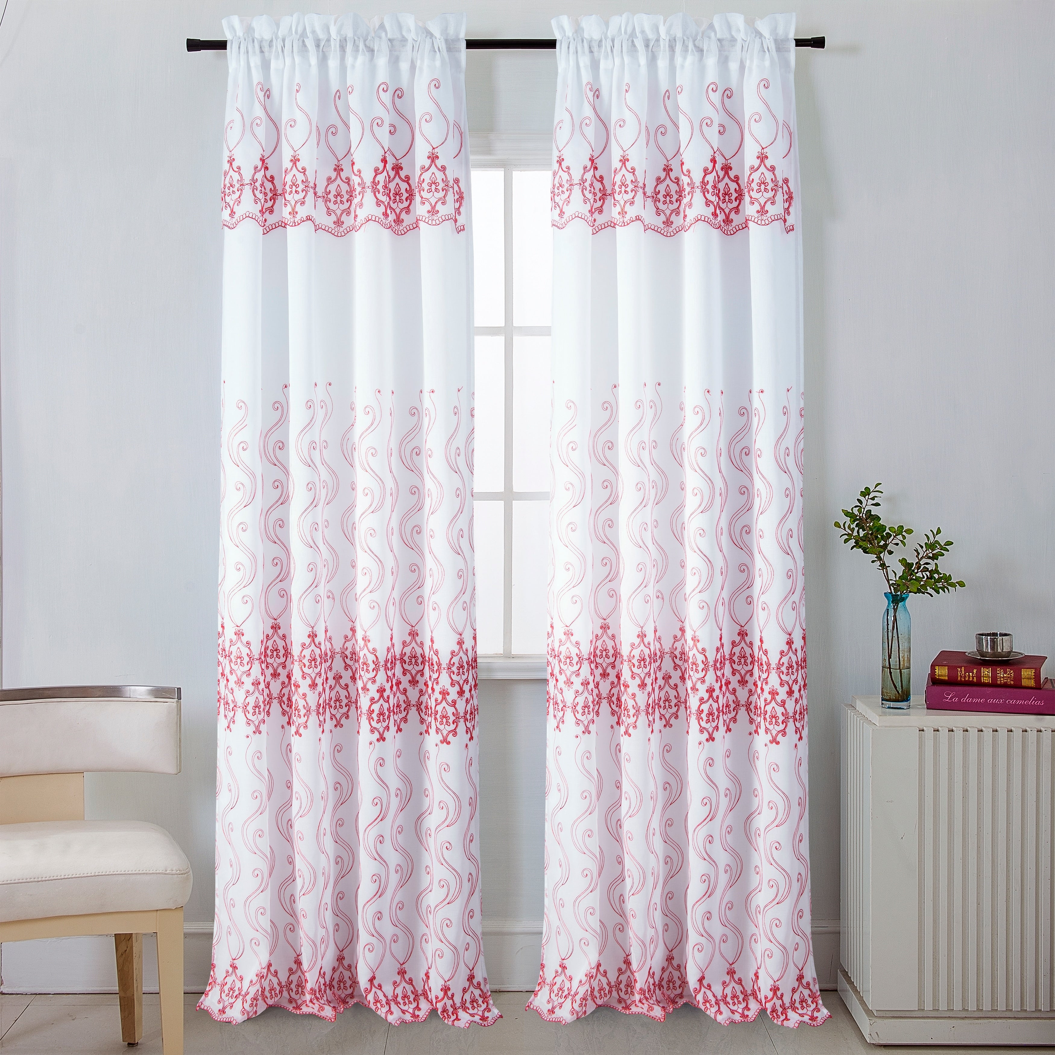 Bristol Damask Embroidered Rod Pocket Single Curtain Panel 54 X 90 In.