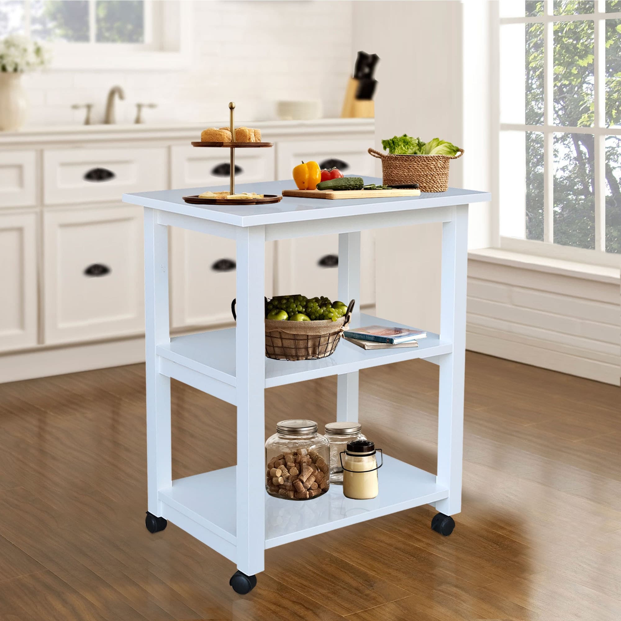 Porch Den Estelle Unfinished Solid Parawood Microwave Kitchen Cart