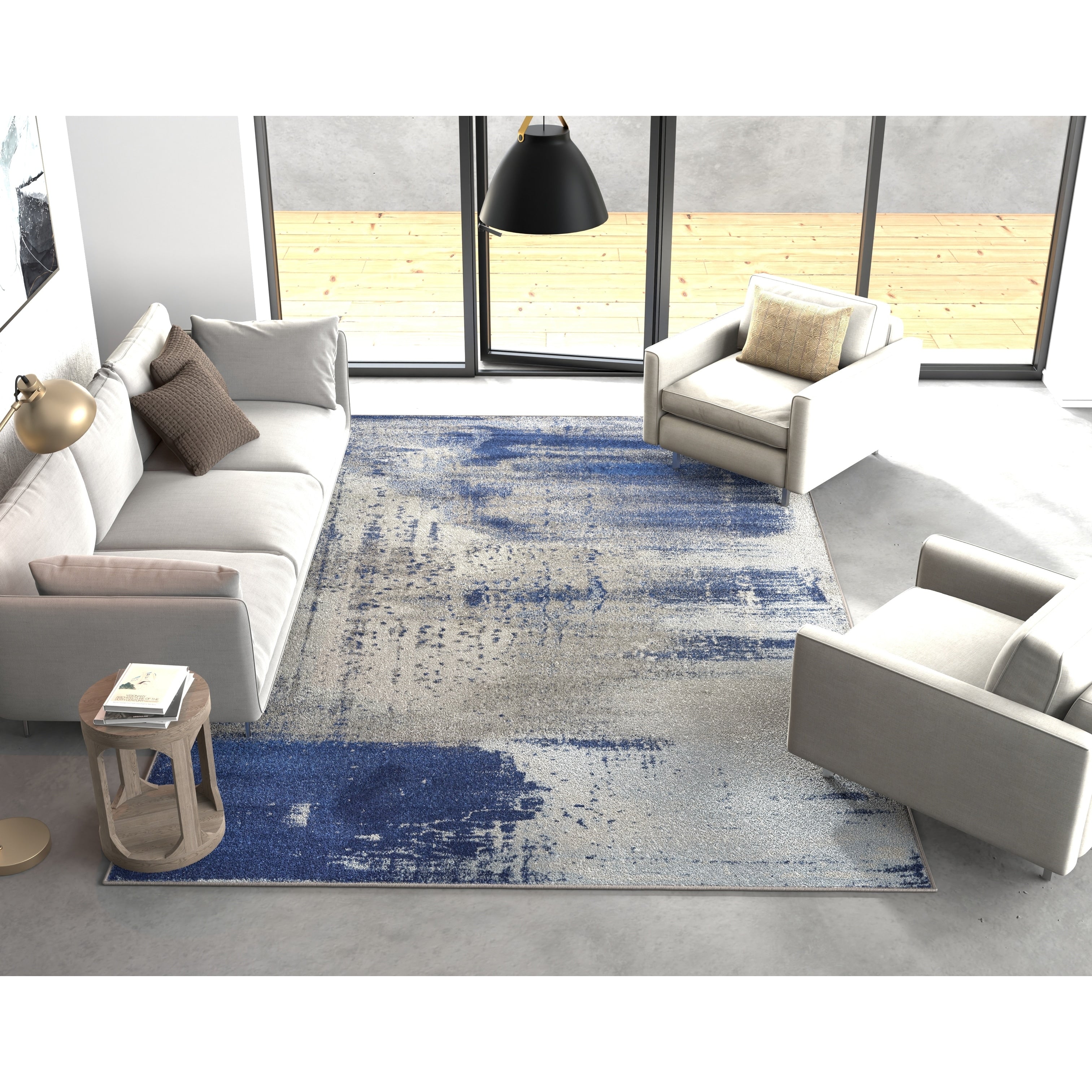 Porch Den Eton Ice Blue Abstract Area Rug 83 X 102
