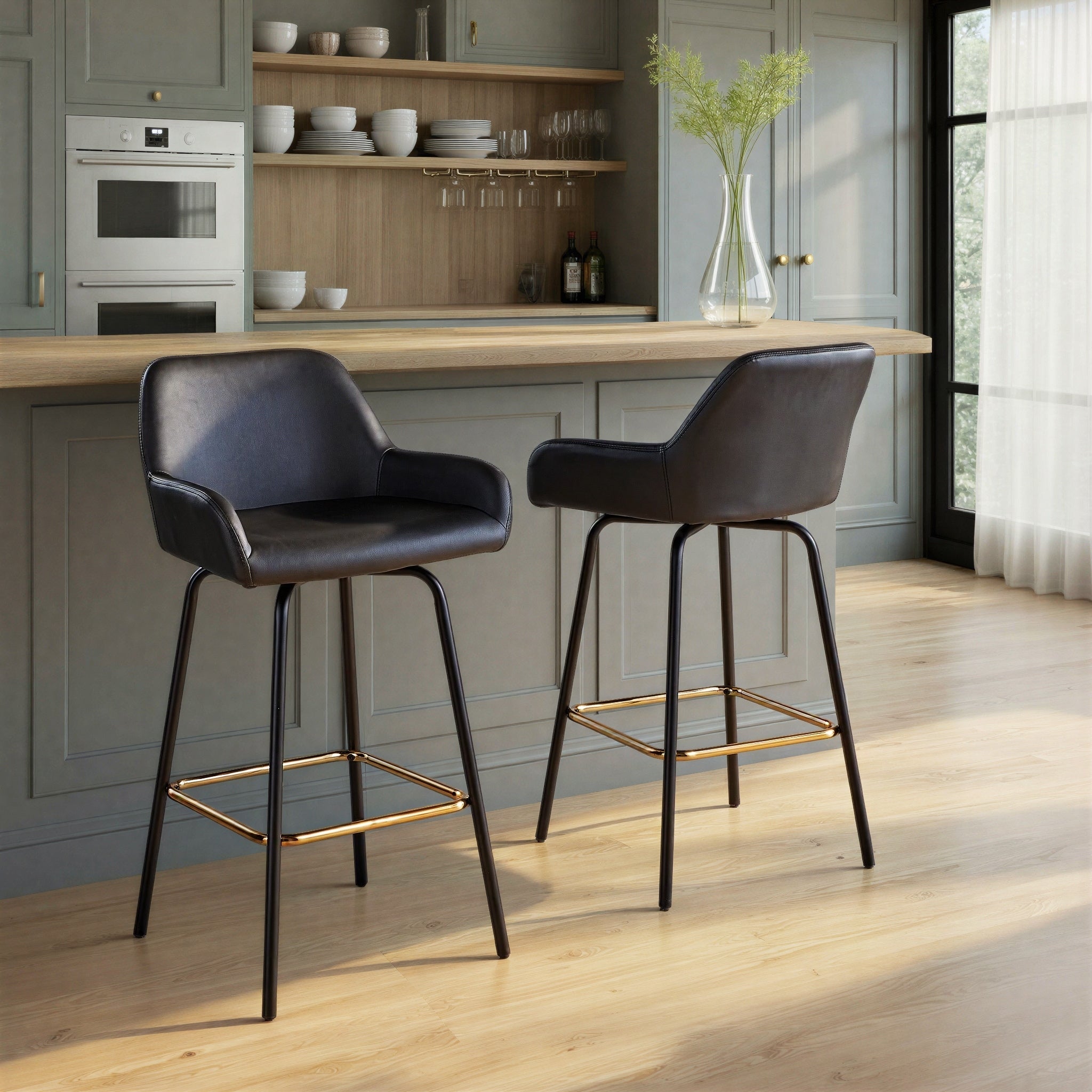 Porch Den Galotti Fixed Height Counter Stool With Metal Legs Square Footrest Set Of 2