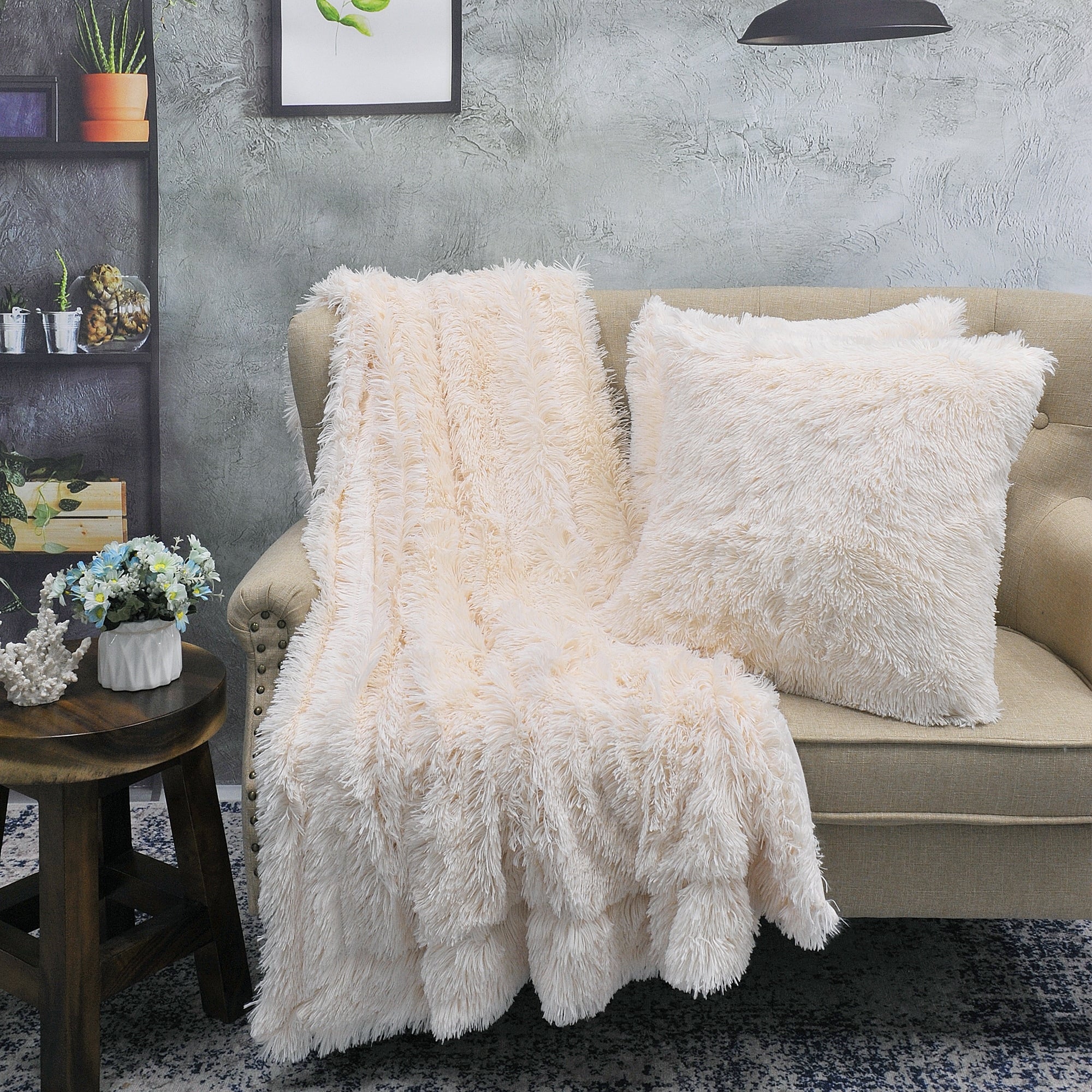 Boon Shaggy Faux Fur 3 Piece Throw Pillow Shells Combo Set