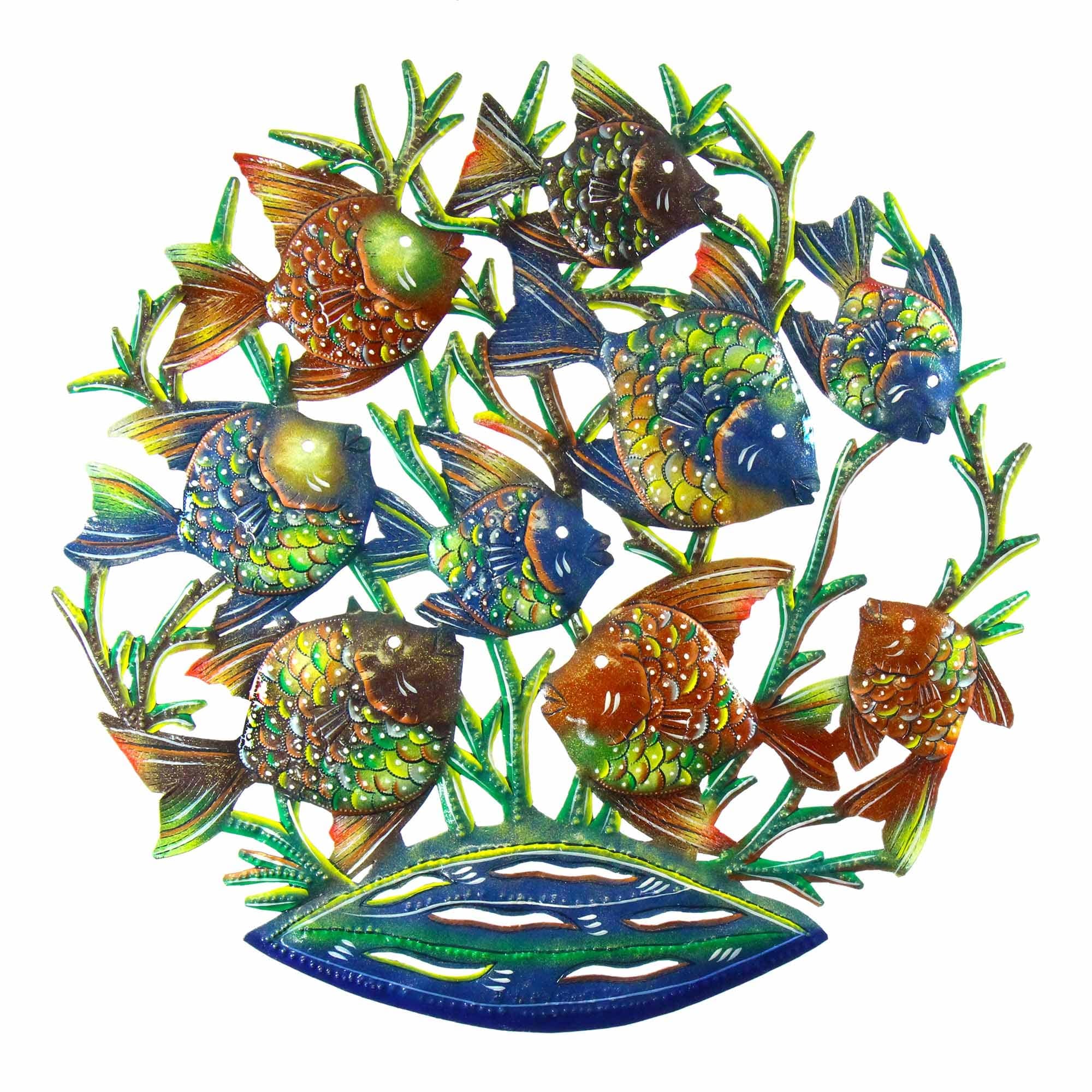 Porch Den Hand Painted School Of Fish Recycled Metal Wall Art Haiti