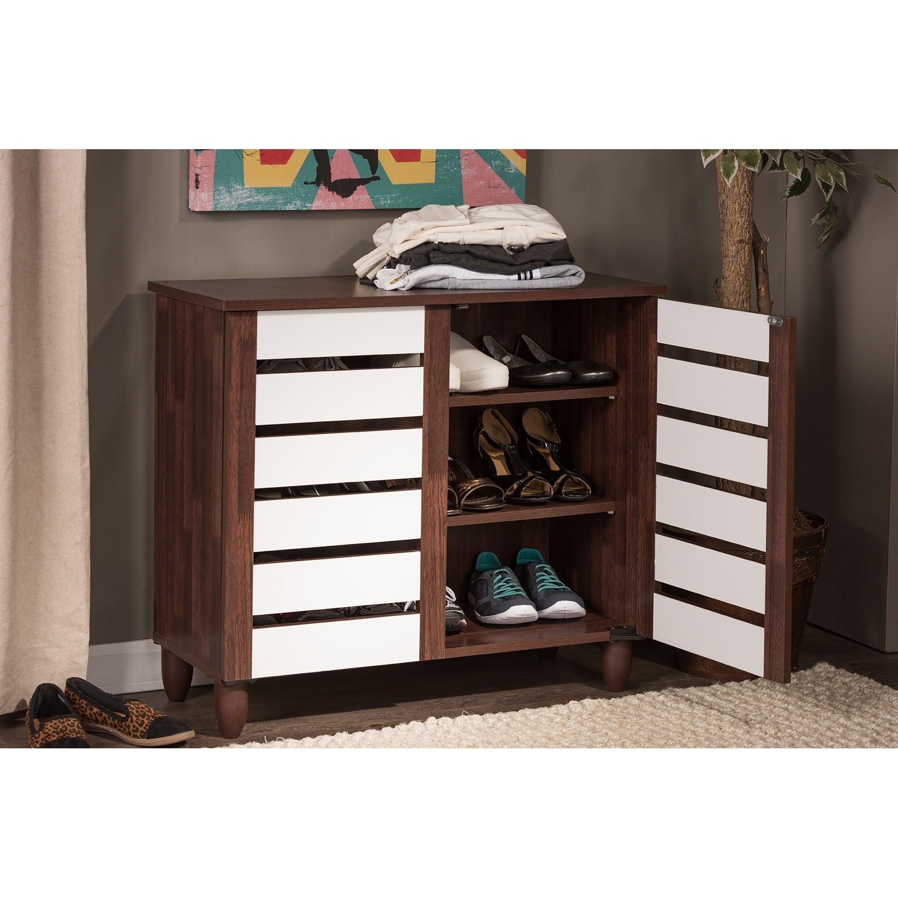 Porch Den Harold Martin Brown White 2 Door Shoe Cabinet