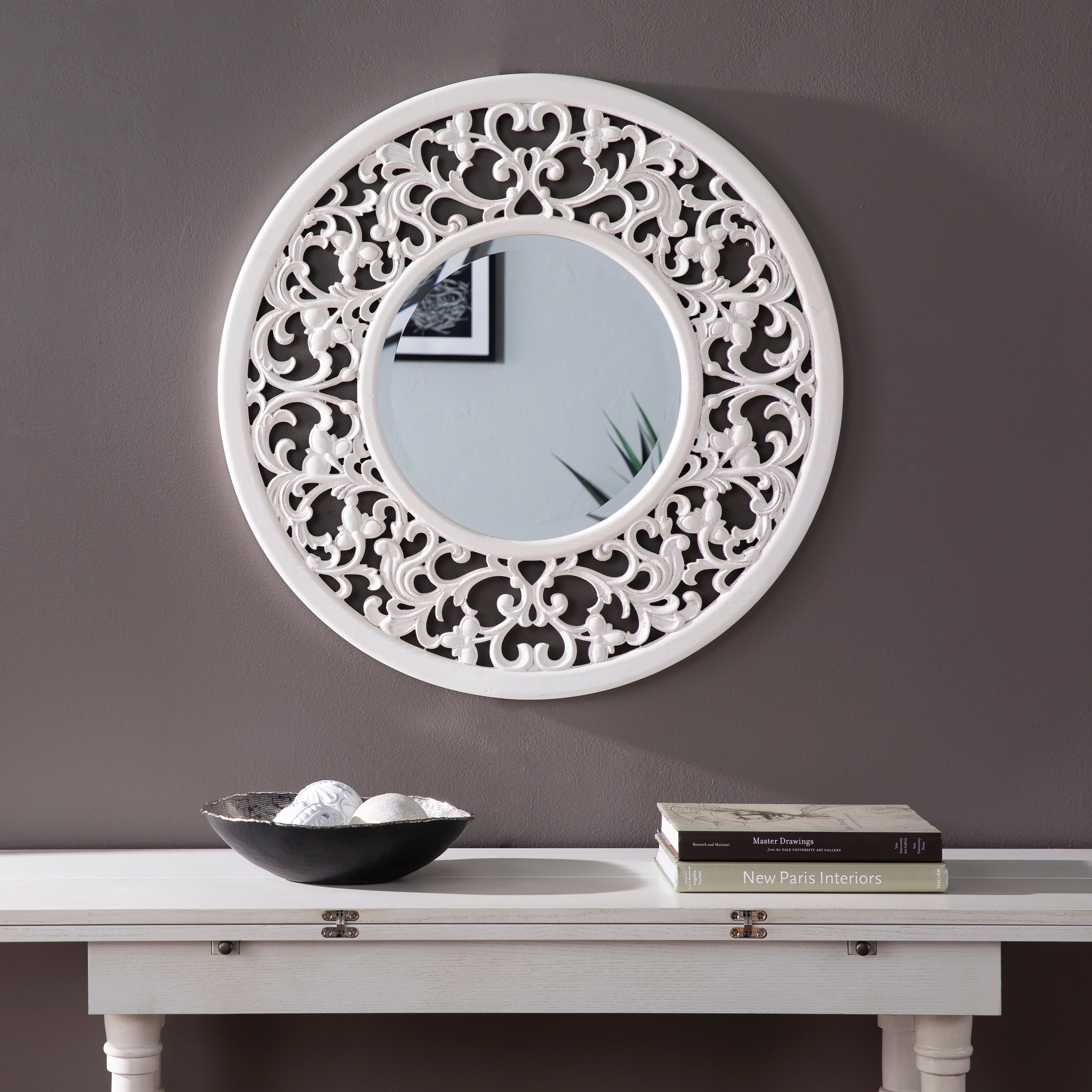 Porch Den Kenni Transitional White Wood Mirror