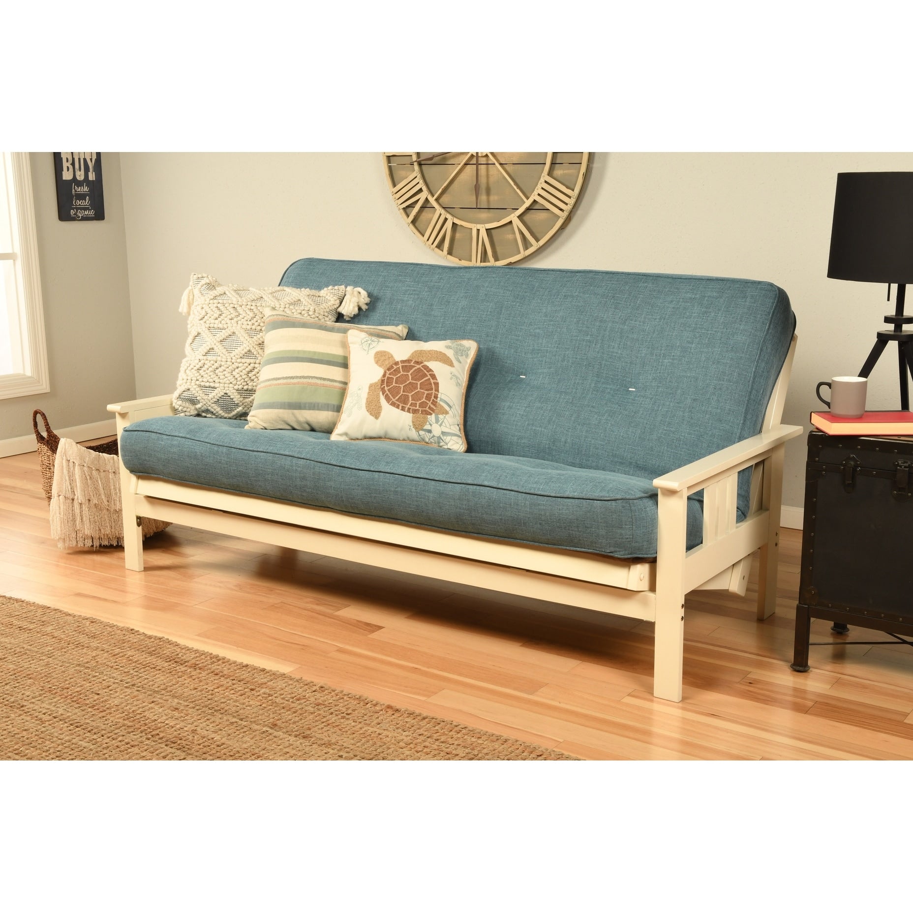 Porch Den Mark Antique White Wood Futon Frame With Innerspring Mattress