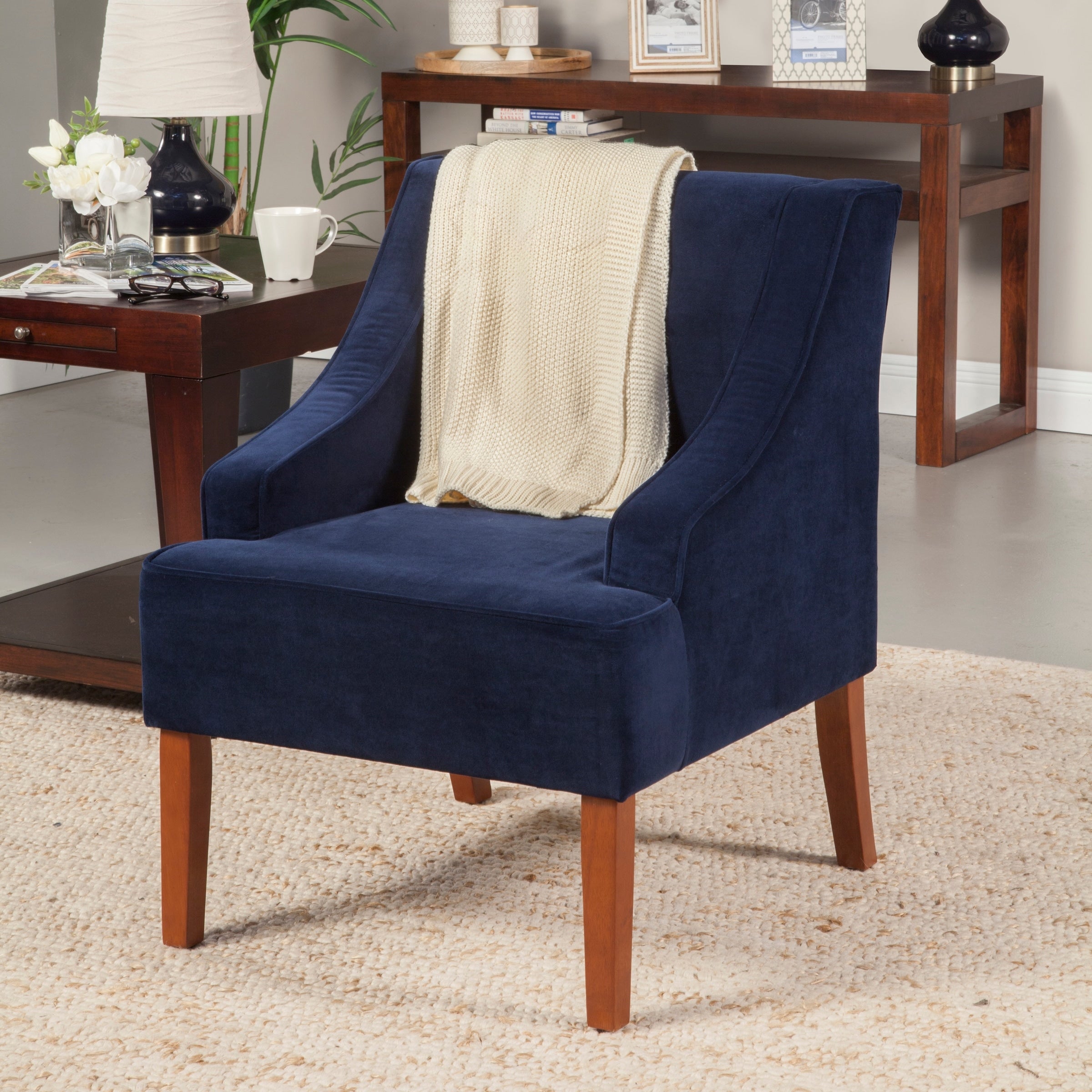 Homepop Ink Navy Swoop Arm Velvet Accent Chair