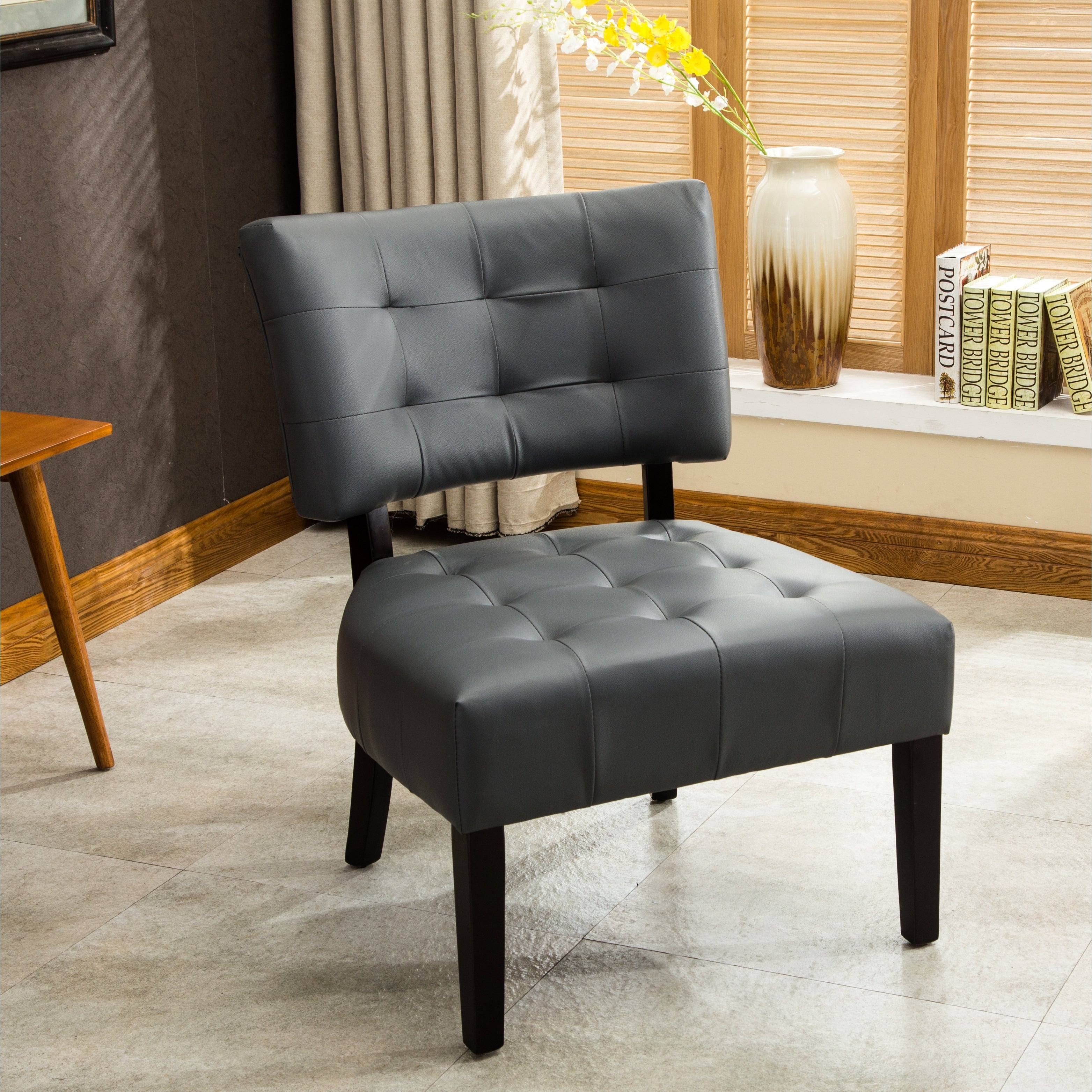 Porch Den Mcree Faux Leather Tufted Slipper Chair With Oversized Seating