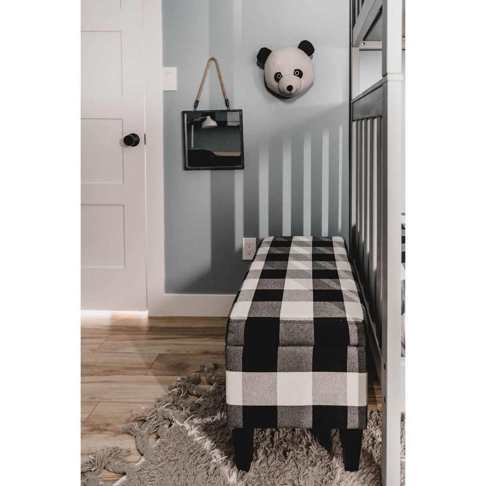 Porch Den Minna Large Decorative Storage Bench Black Plaid