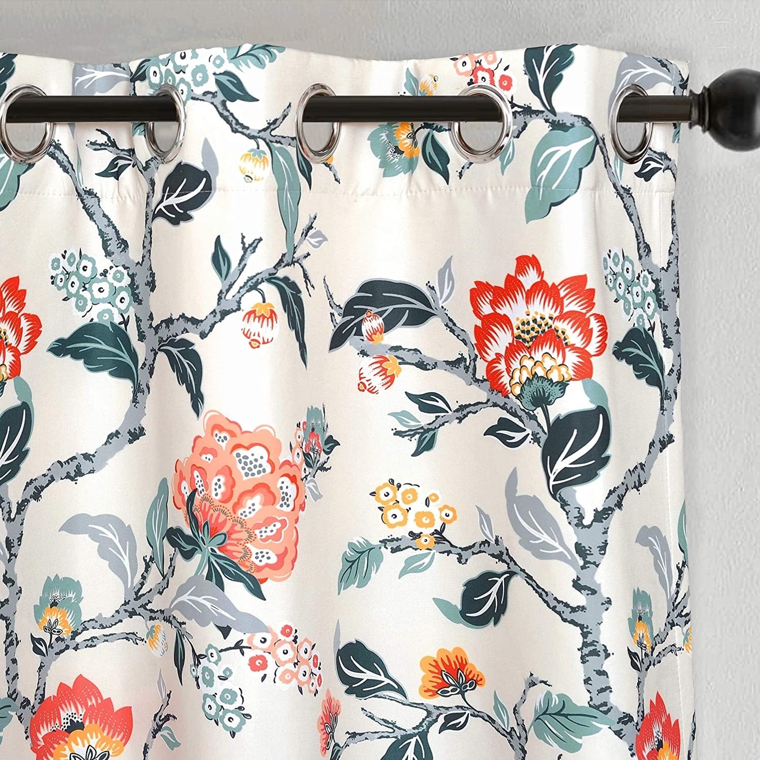Porch Den Navarre Botanical Print Blackout Lined Window Curtain Panel Pair