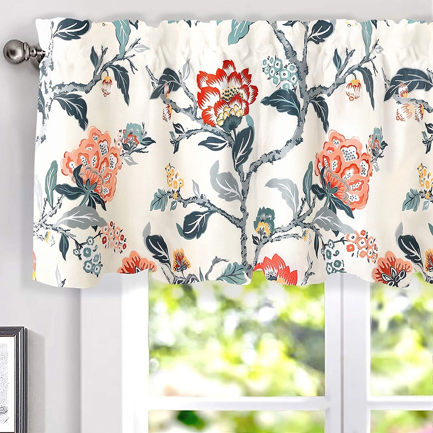 Porch Den Navarre Botanical Print Lined Window Curtain Valance