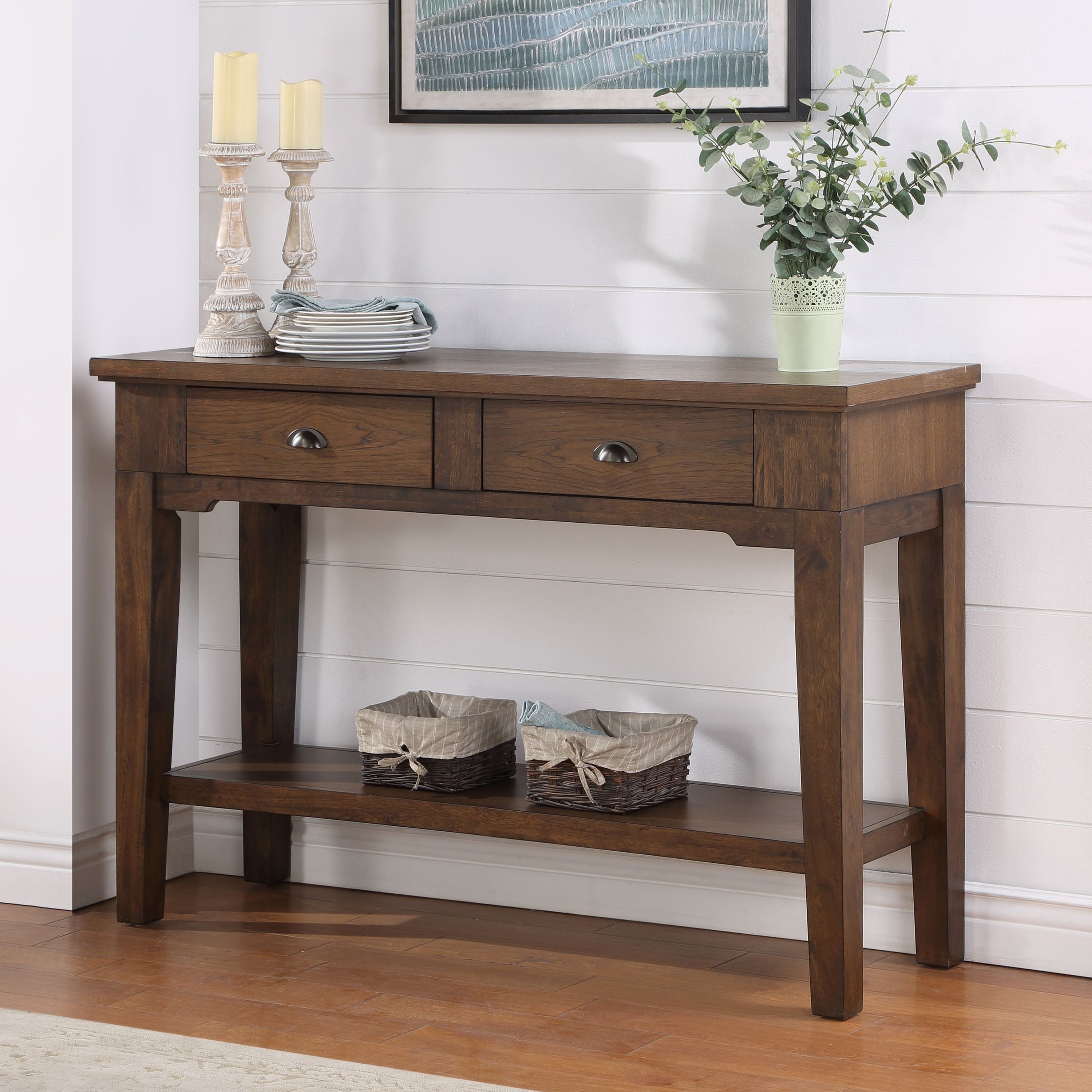 Porch Den Ohey Warm Walnut 2 Drawer Serving Table