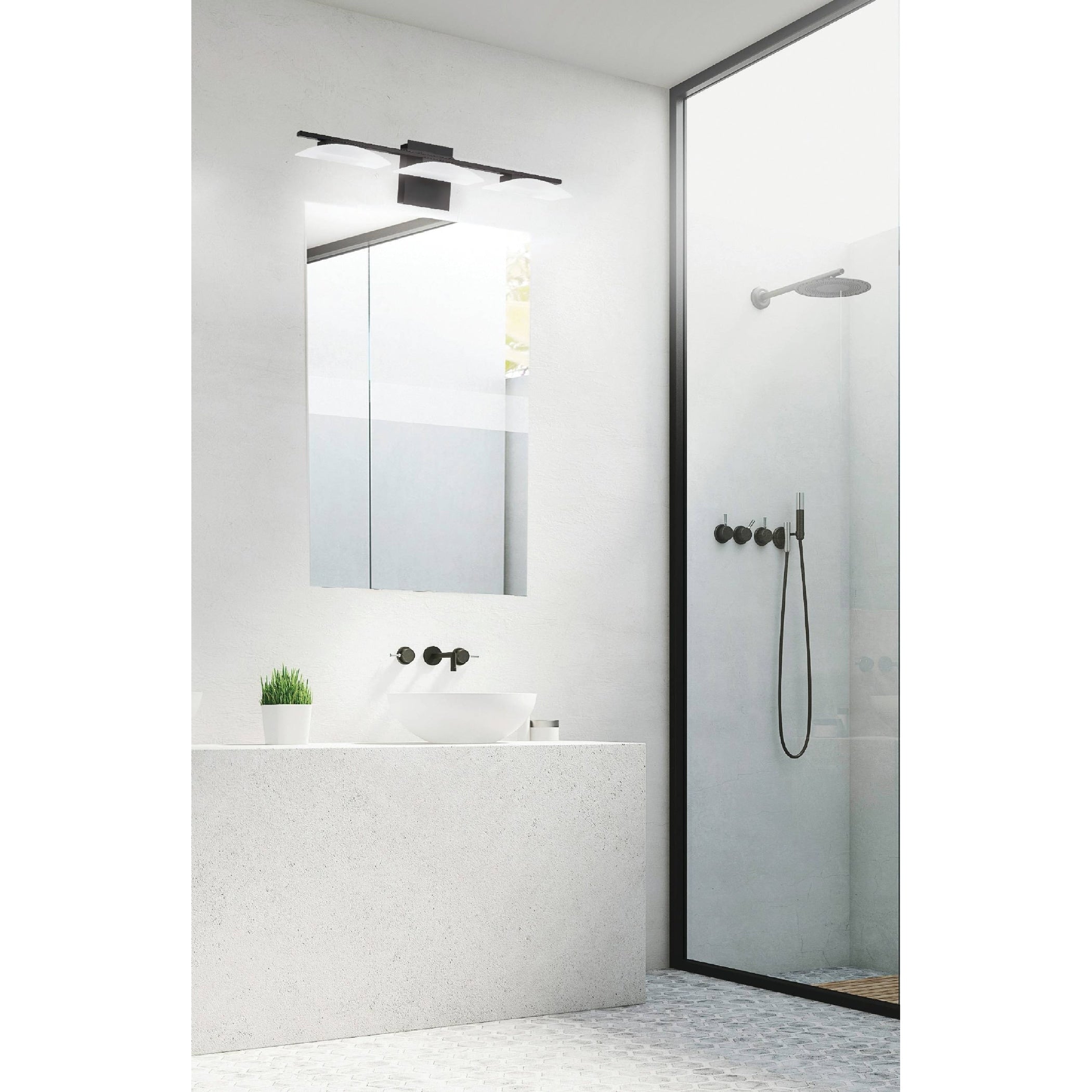 Porch Den Parksedge Matte Black Finish Satin White Shade 3 Light Led Vanity