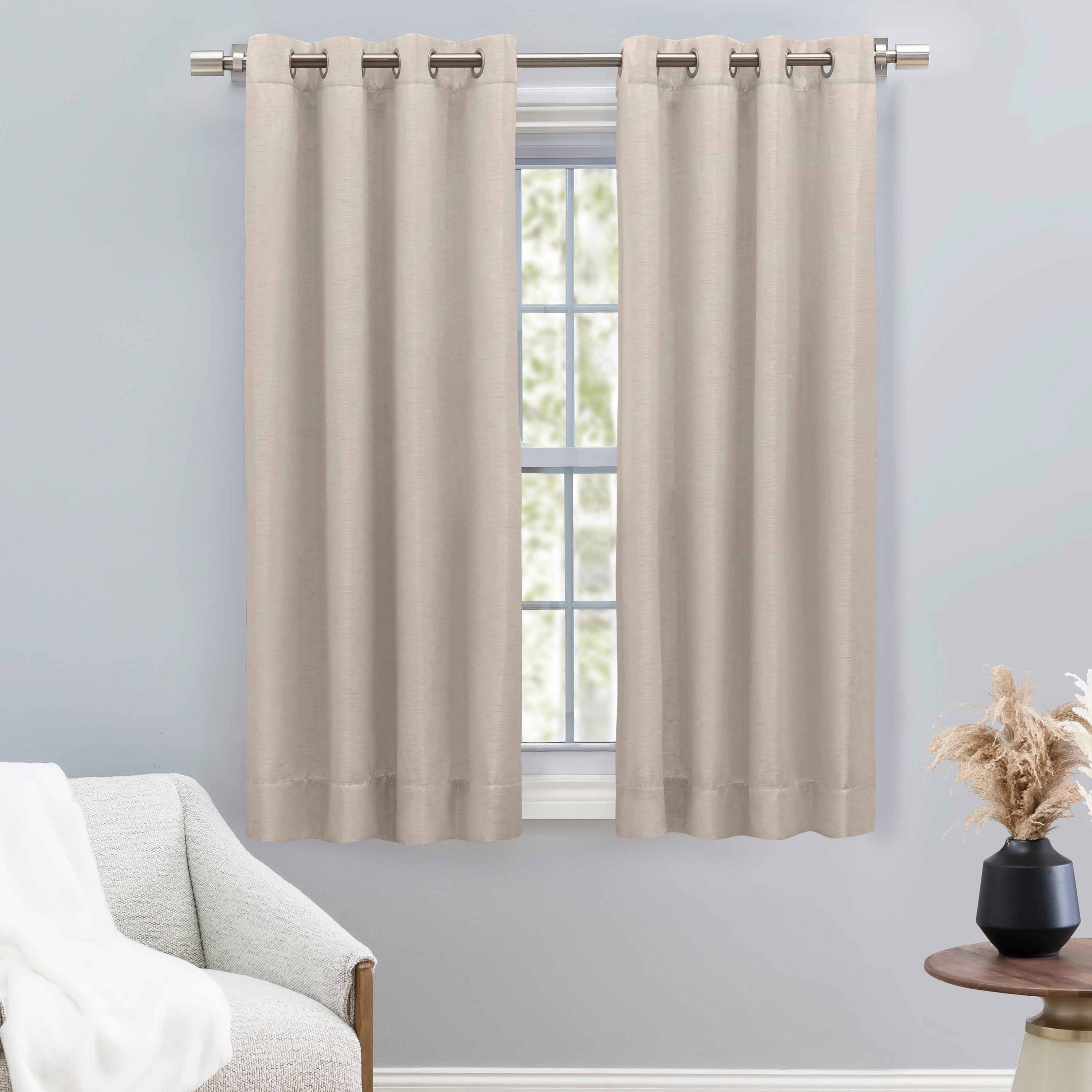 Porch Den Peete Grasscloth Grommet Short Panel With Pull Wand