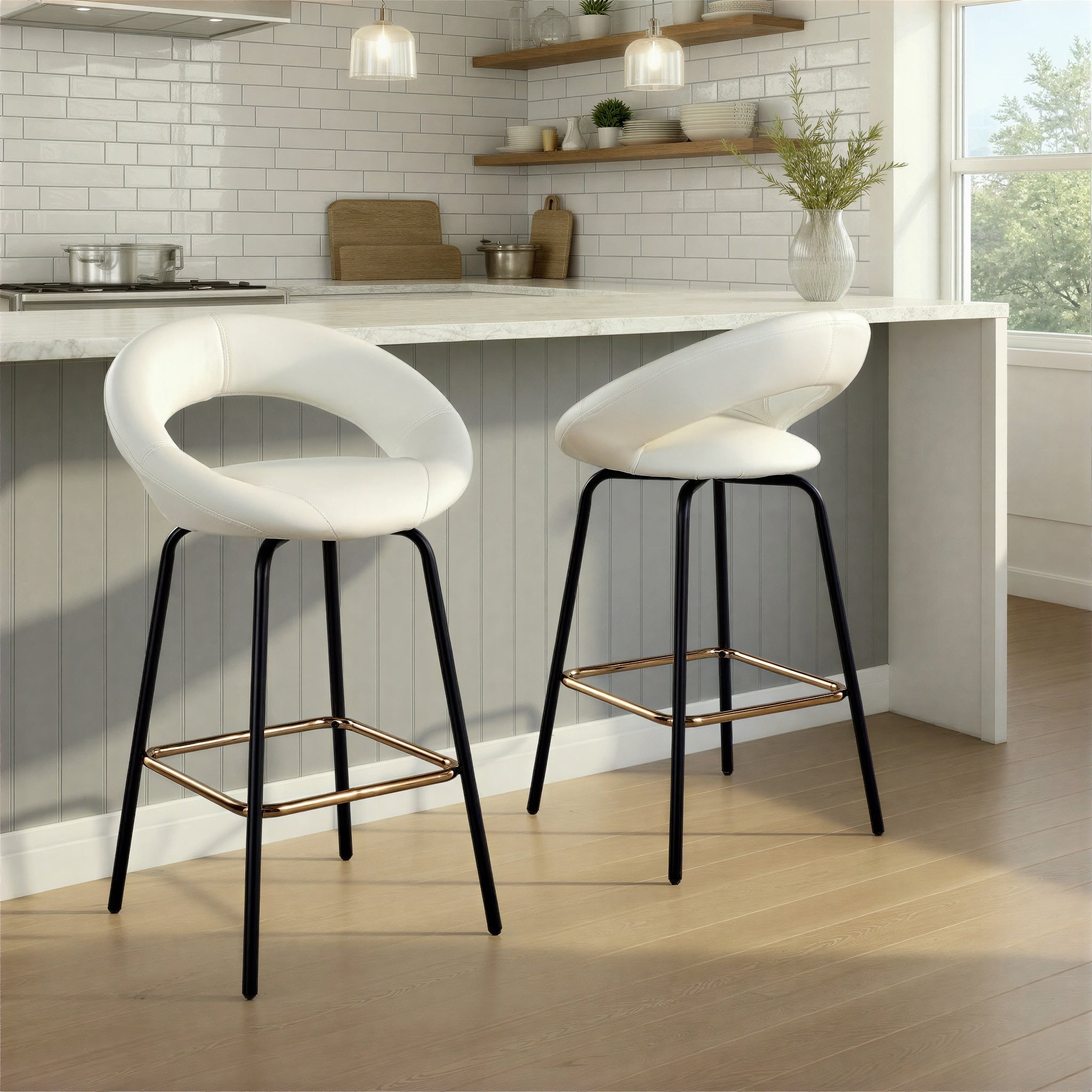Porch Den Penny 26 Fixed Height Counter Stool With Metal Legs Square Footrest Set Of 2
