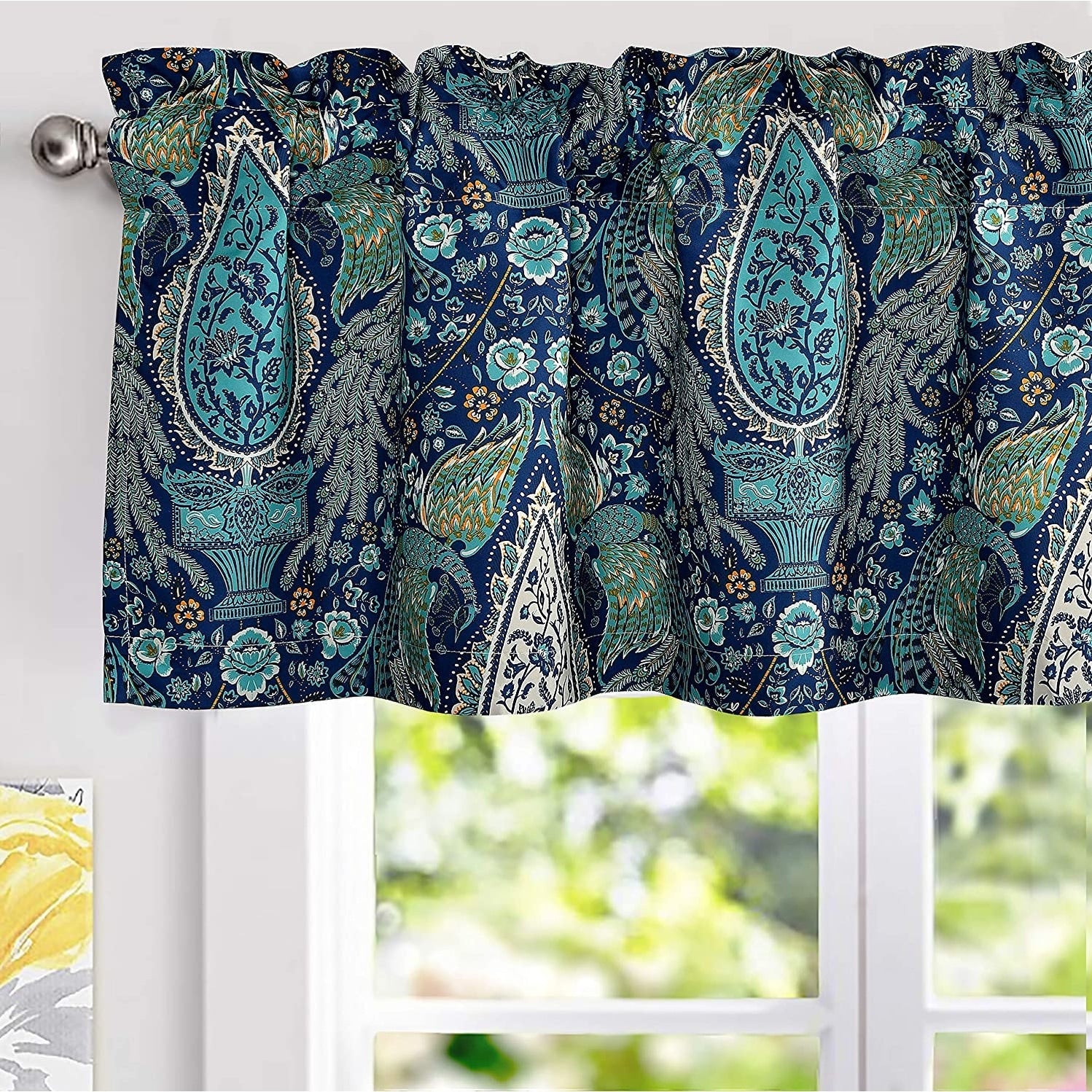 Porch Den Raynard Floral Peacock Blackout Window Valance