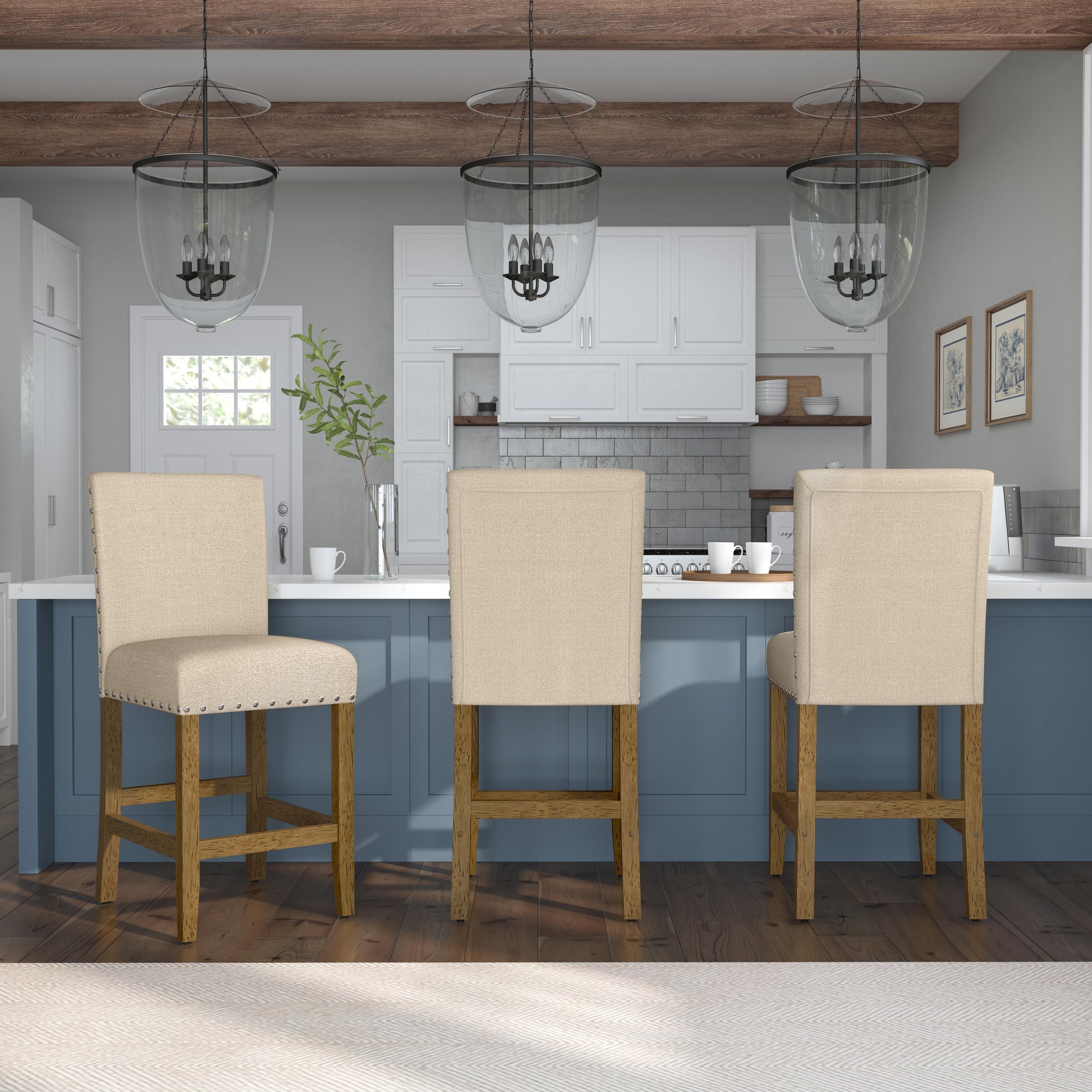 Porch Den Robin Deep Navy Nailhead Counter Stool