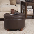 Porch Den Rockwell Chocolate Brown Faux Leather Foam Wood Large Round Storage Ottoman