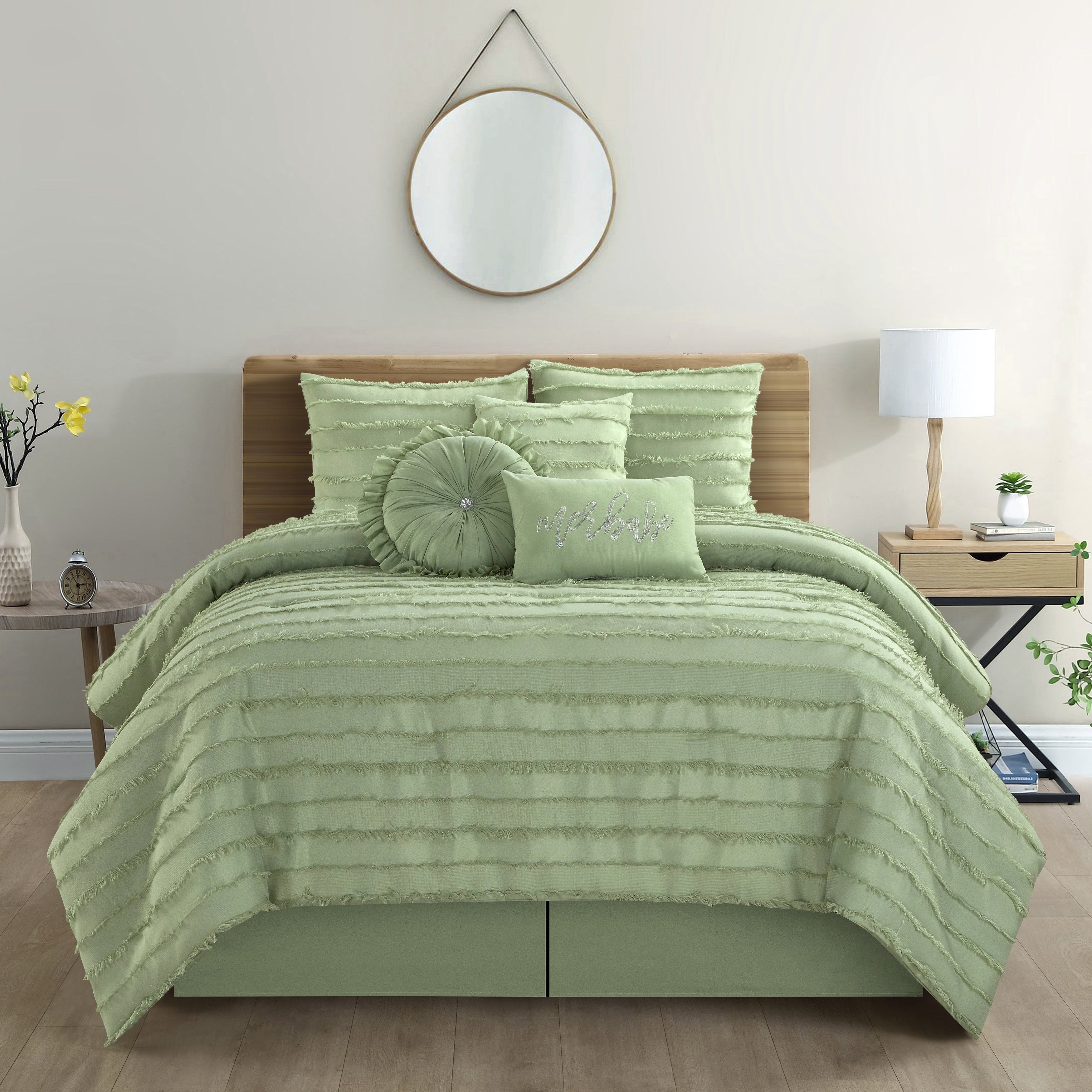 Porch Den Summerwood Solid Color Fringe Stripe 7 Piece Comforter Set