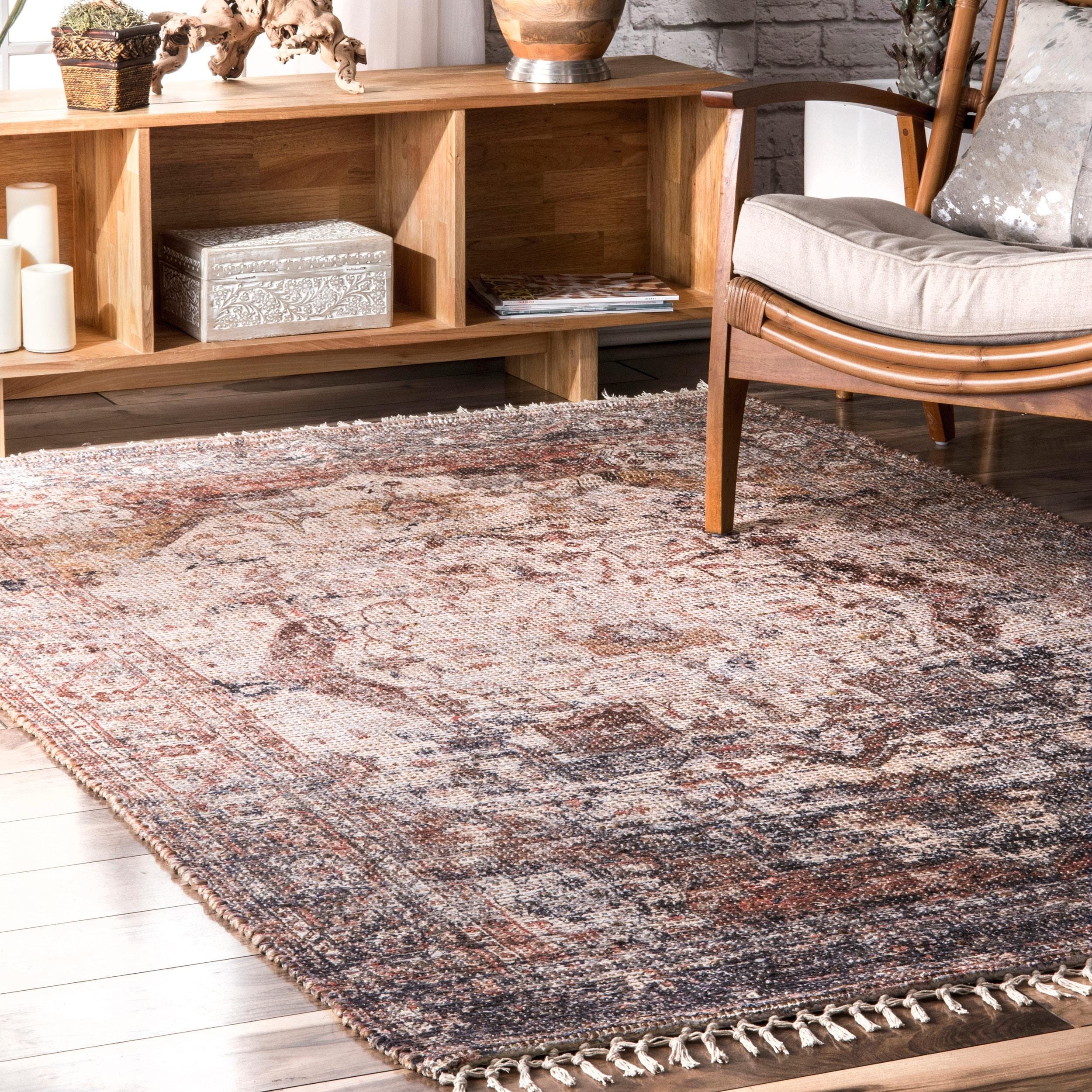 Nuloom Multi Handmade Traditional Boho Rustic Chic Medallion Tassel Frame Area Rug