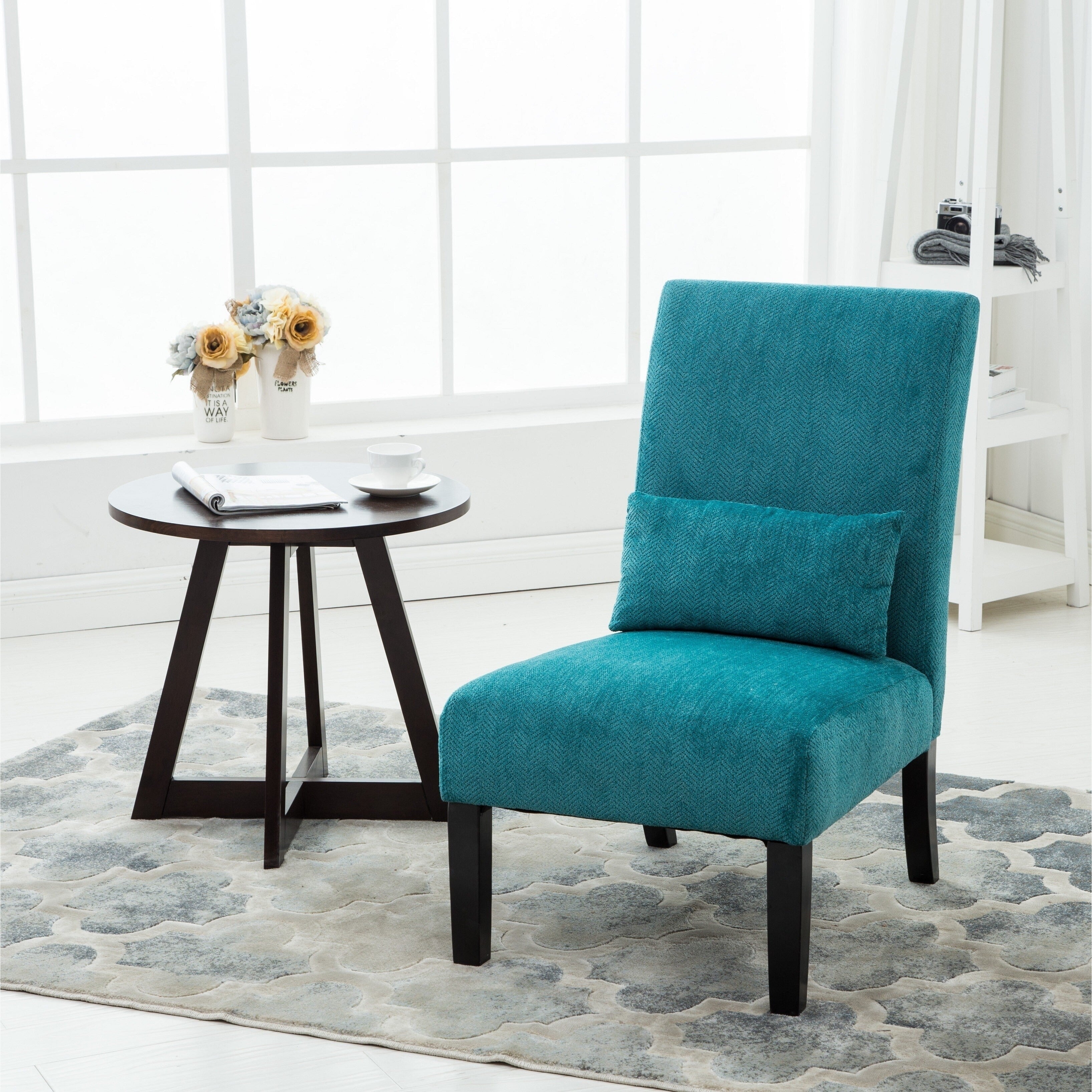 Porch Den Vista Chenille Upholstered Armless Accent Chair With Matching Kidney Pillow