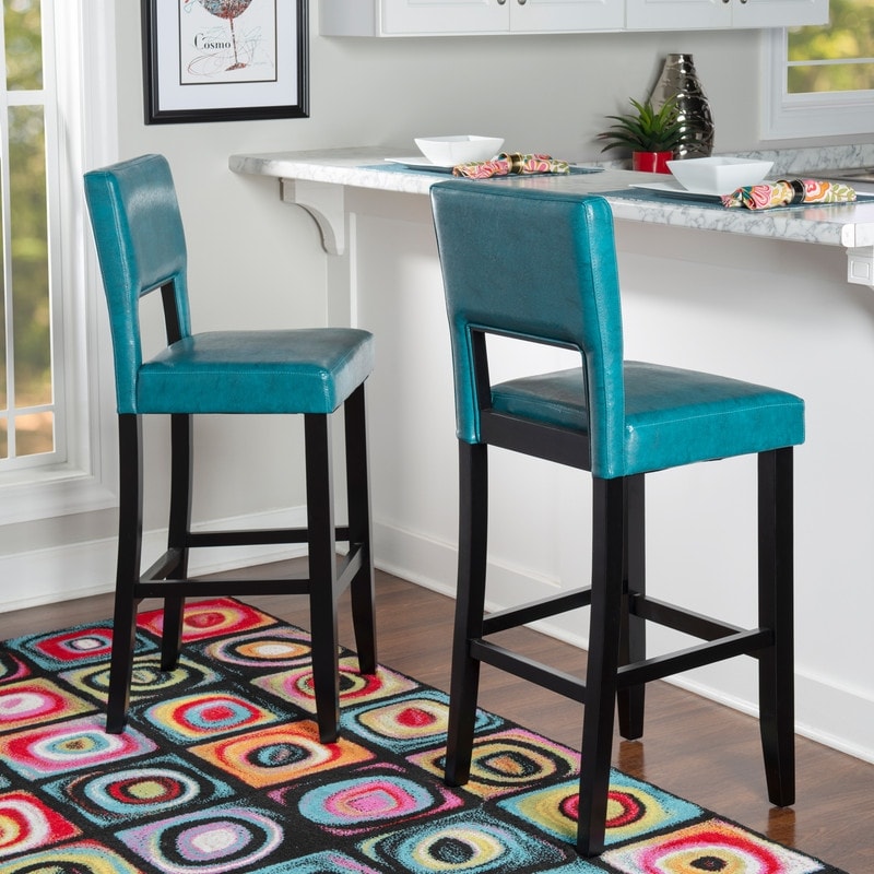 Porch Den Warren Ocean Blue Upholstered Stationary Bar Stool