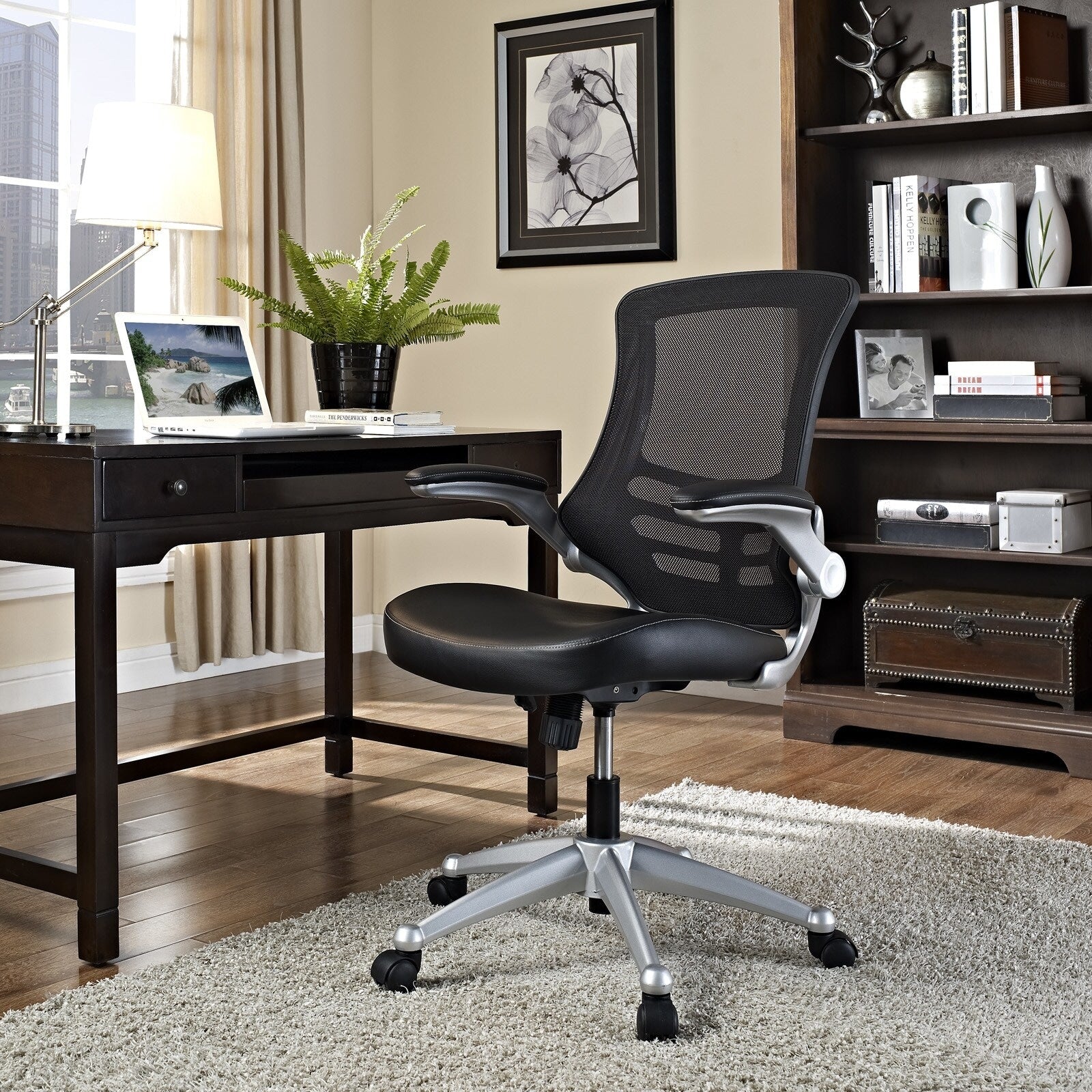 Porch Den Williamsburg Modway Attainment Black Mesh Back And Leatherette Seat Office Chair