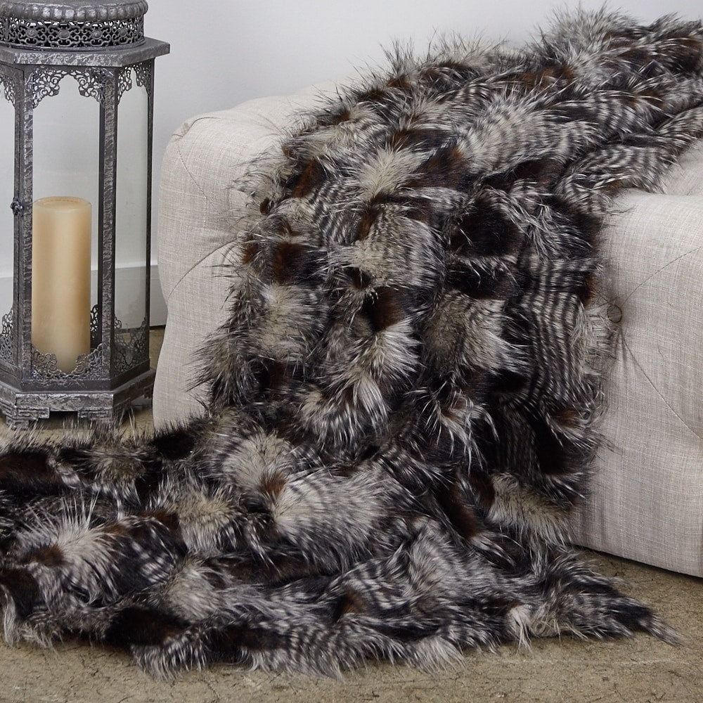 Porcupine Dark Brown And Beige Faux Fur Luxury Throw Throw 36W X 60L