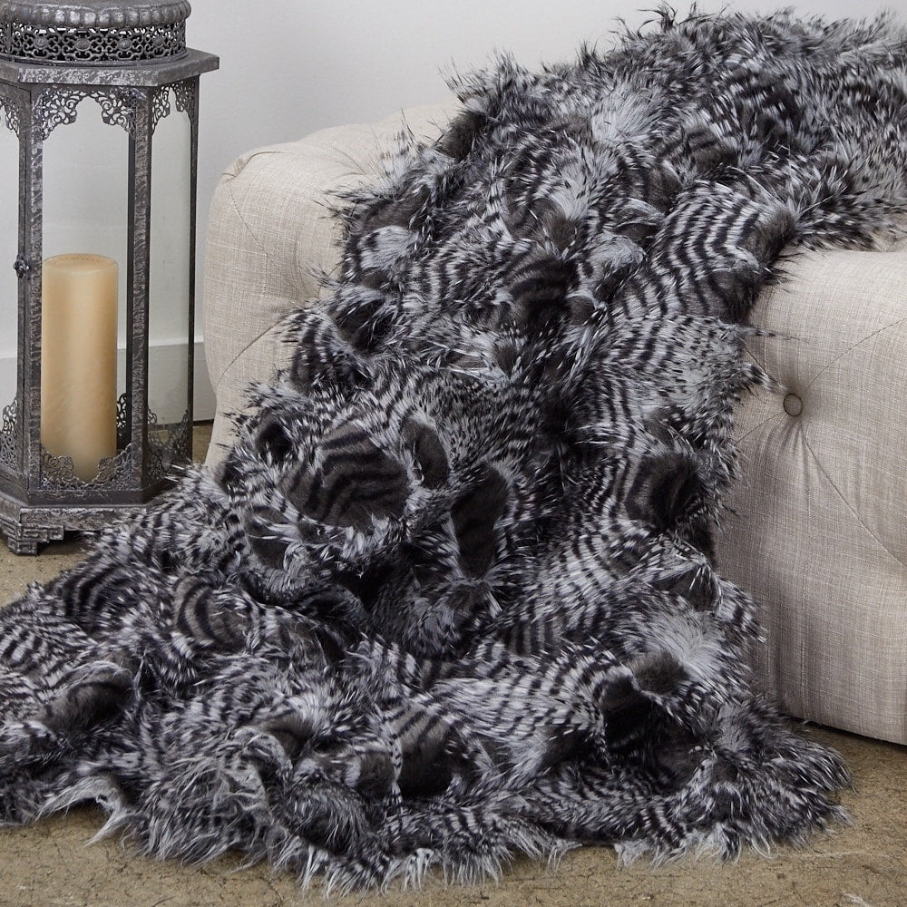 Porcupine Grey And Silver Faux Fur Luxury Throw Throw 36W X 60L