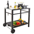 Portable Bbq Dining Cart With Double Shelves And Modular Worktable