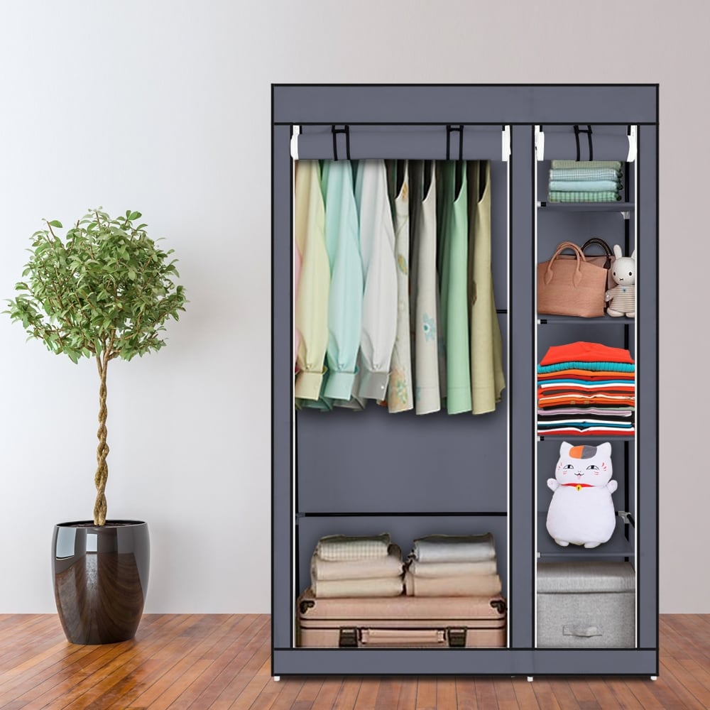 Portable Clothes Rack Closet Wardrobe With Cover And Hanging Rod.