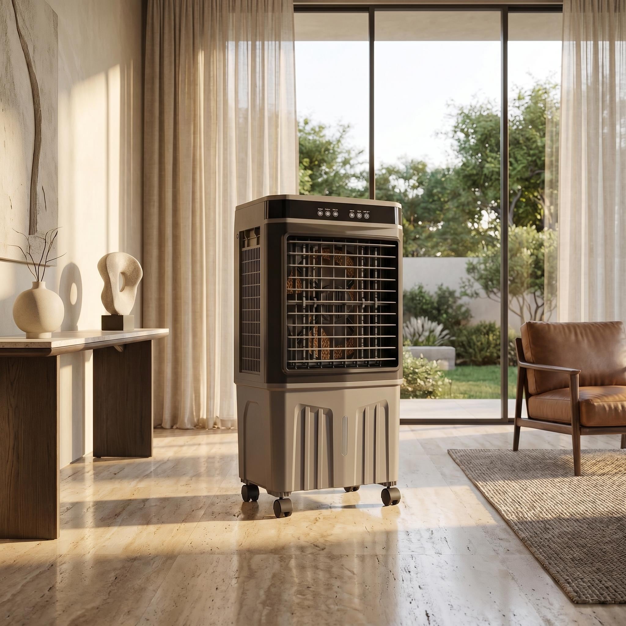 Portable Evaporative Air Cooler With 9.5 Gallon Water Tank 4 Ice Packs Remote Control 3 Speeds 34.2 H